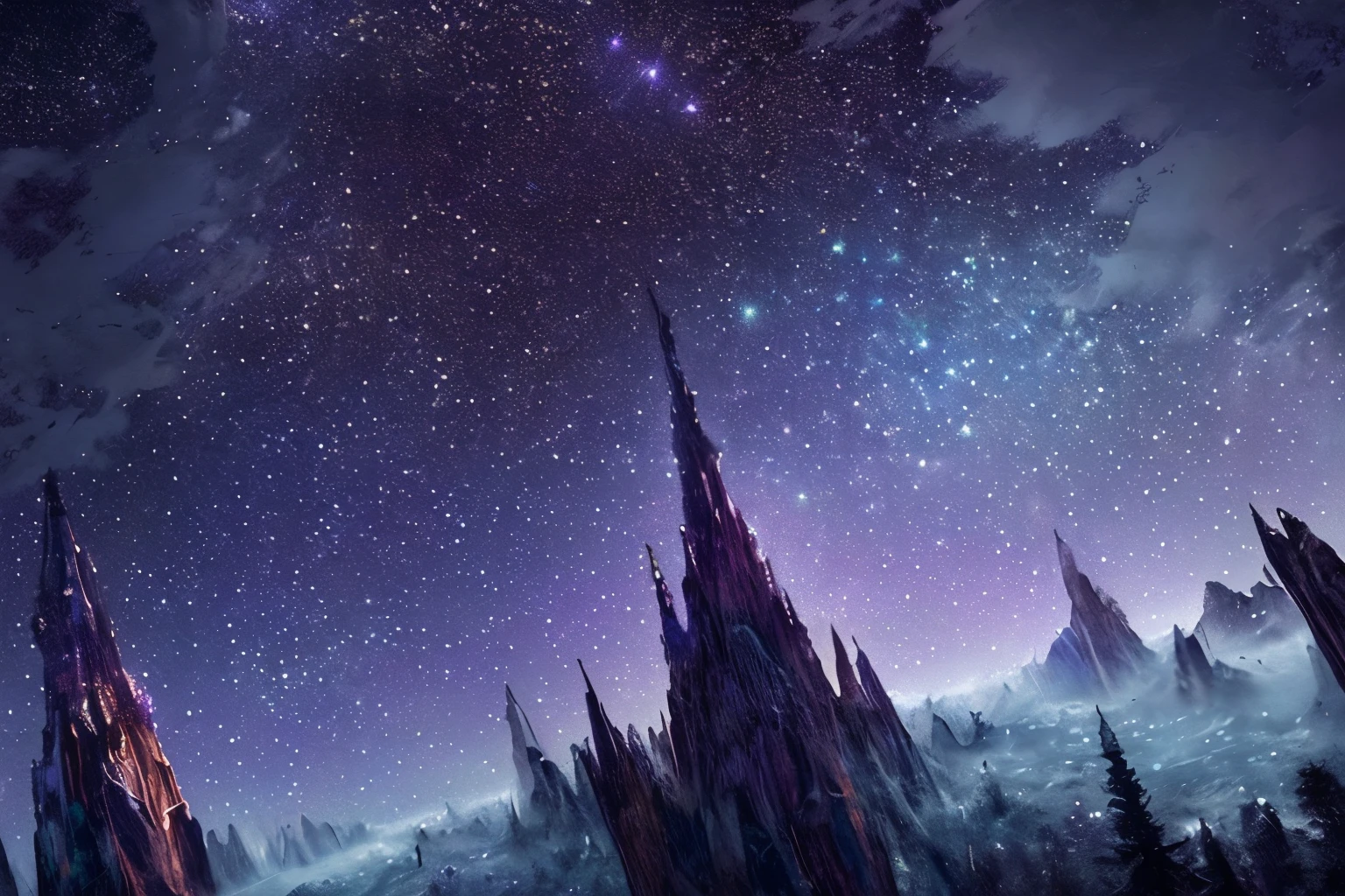 Amidst the glittering wonder, the shimmering night sky reveals its breathtaking beauty. The vast darkness serves as a beautiful canvas for a cluster of shimmering celestial bodies, each casting a brilliant glow across the sky. This striking image could be a painting captured in impeccable detail, revealing the brilliance of the universe against the backdrop of a soft night. The stars twinkled like precious gems scattered on the deep velvet fabric, creating an enchanting scene that truly mesmerized the viewer.