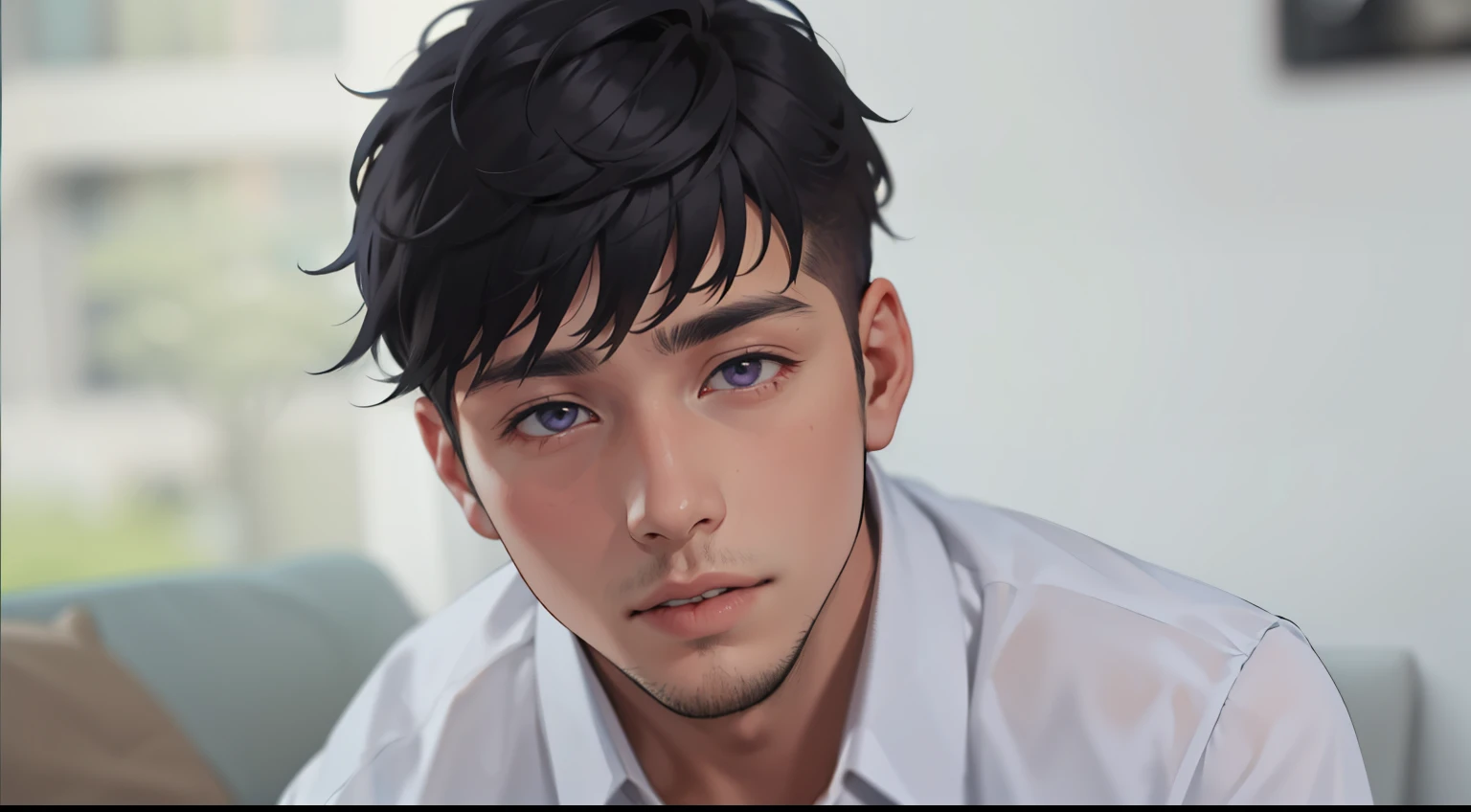 miedo preocupacion esta asustado  lindo chico de cabello morado esta muy preocupado asustado sorprendido