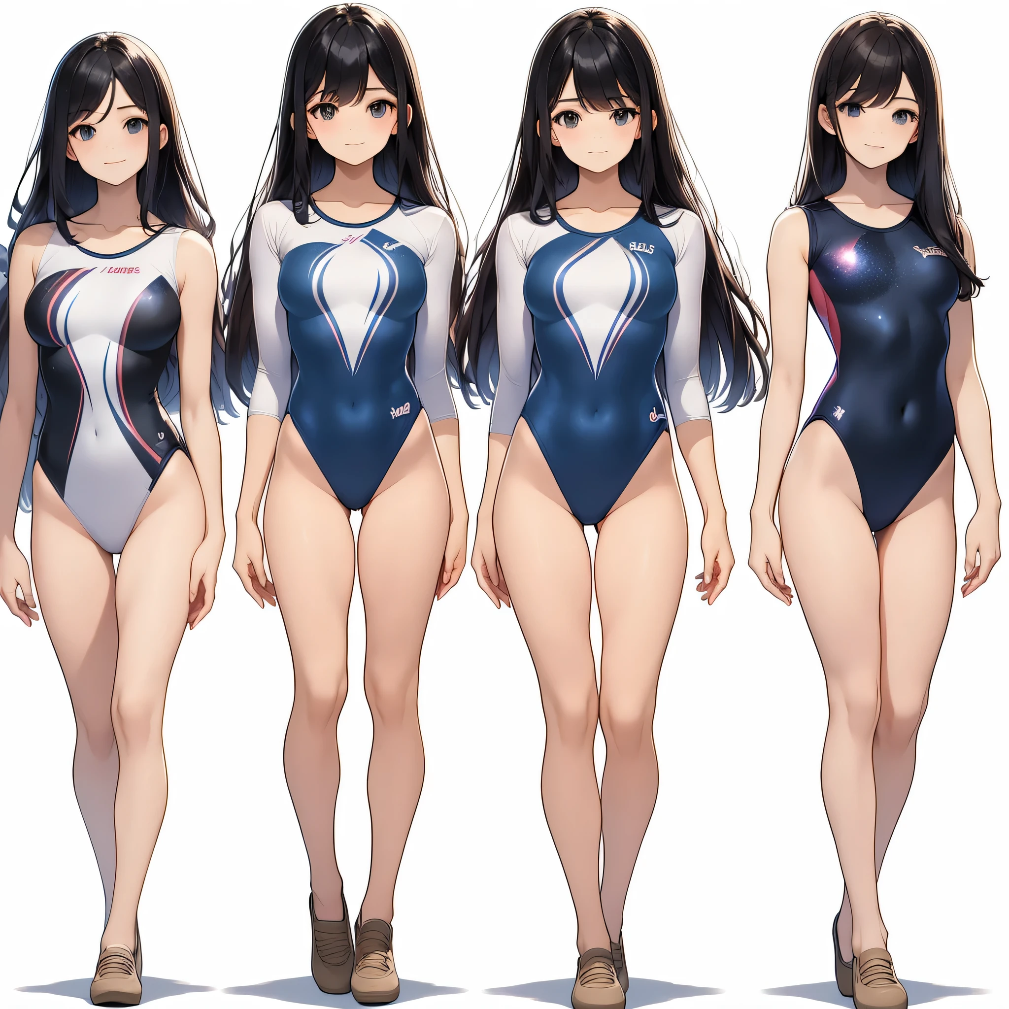 ((full body)),(masterpiece, best quality), (3 girls1.5) ,((Contrapposto:1.5)), looking at viewer, walking,((v_arms:1.2)), (wearing gymnastics_longsleeves_leotard_outfit leotard:1.3),(blue leotard) ,(galaxy print:1.3), BREAK masterpiece black hair, ((long hair:1.2)), ((parted bangs:1.3)), black eyes, good hand, ((small )), (over 20 years old, under 25 years old:1.2), , spotlight, happy, smile, BREAK in the class room