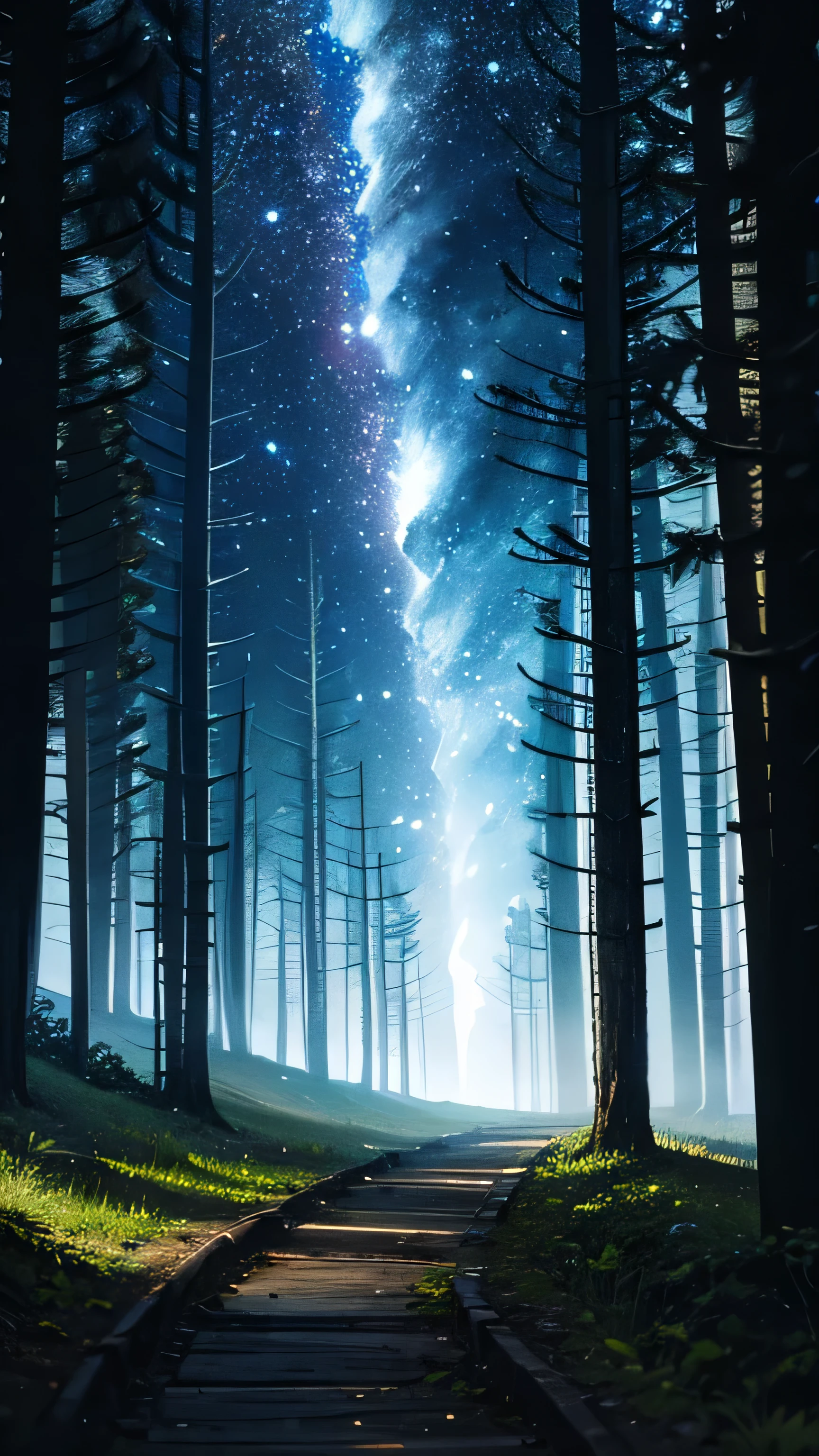 forest, night sky, 8k