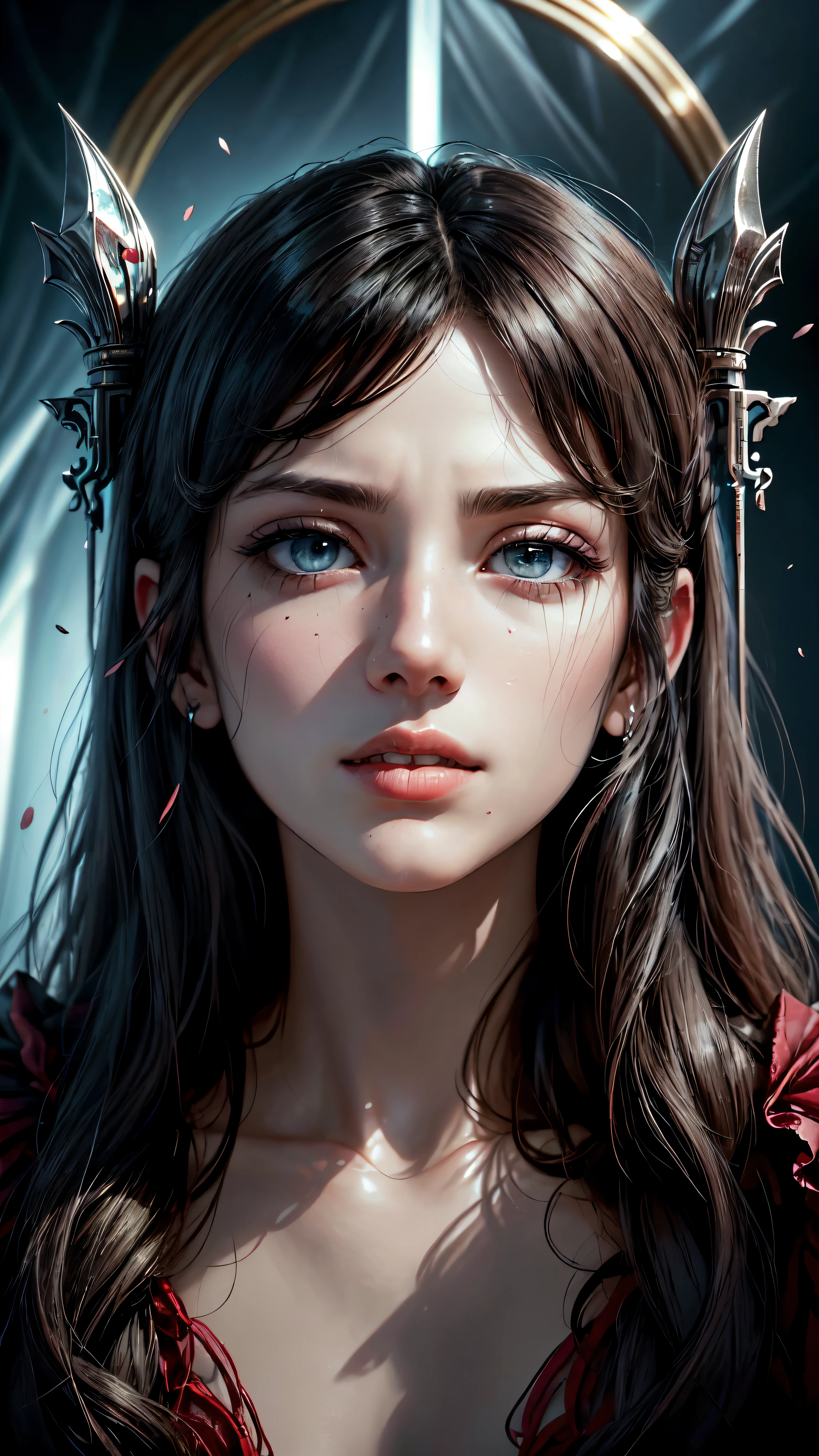 sitting in a throne、a throne、dead body、Blood everywhere、blood splashing、dark hue、Red hue、Cross-eyed、Stranger、View other people、Ahegao , Silly,Sexual ecstasy,Drunken eyes,Blunt bangs, Black hair, (finely detailed beautiful eye: 1.2), (Detailed background,Dark Fantasy), (beautifull detailed face), High contrast, (Best Illumination, extremely delicate and beautiful), ((Cinematic Light)), Colorful, Hyper Detail, Dramatic light,detailed face, detailed eyes, detailed hands