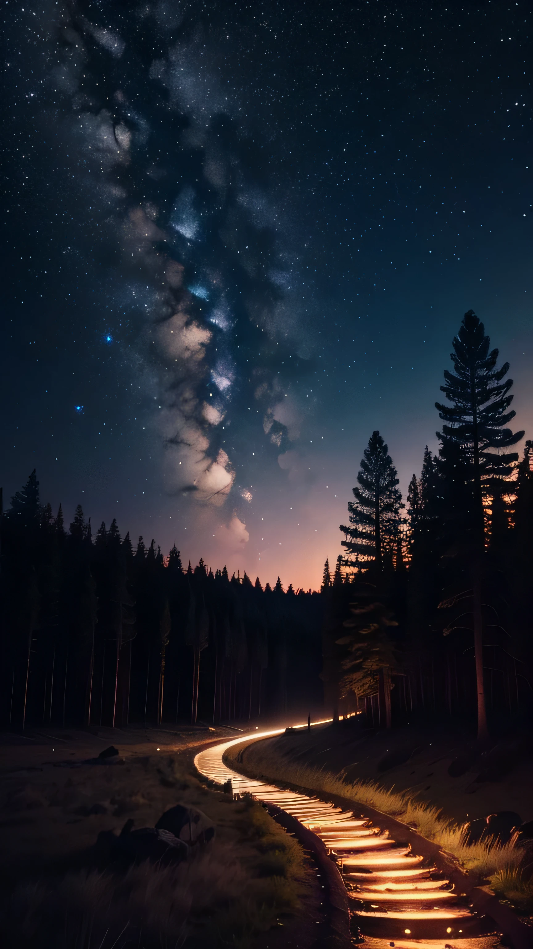 forest, night sky, 8k
