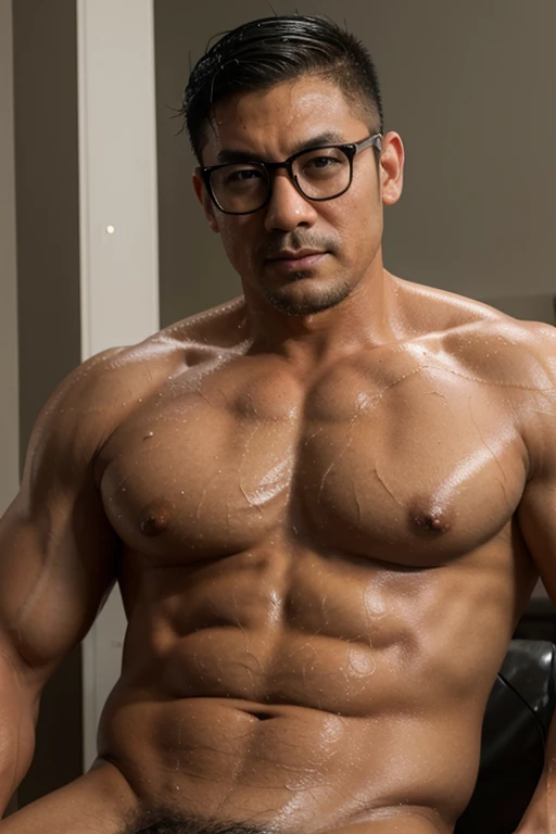 asian , daddy , man , middle age , glasses , muscle , barebacked , sexy , big dick , lewd, erotic , masturbate , suck dick , wet hair , undercut hair