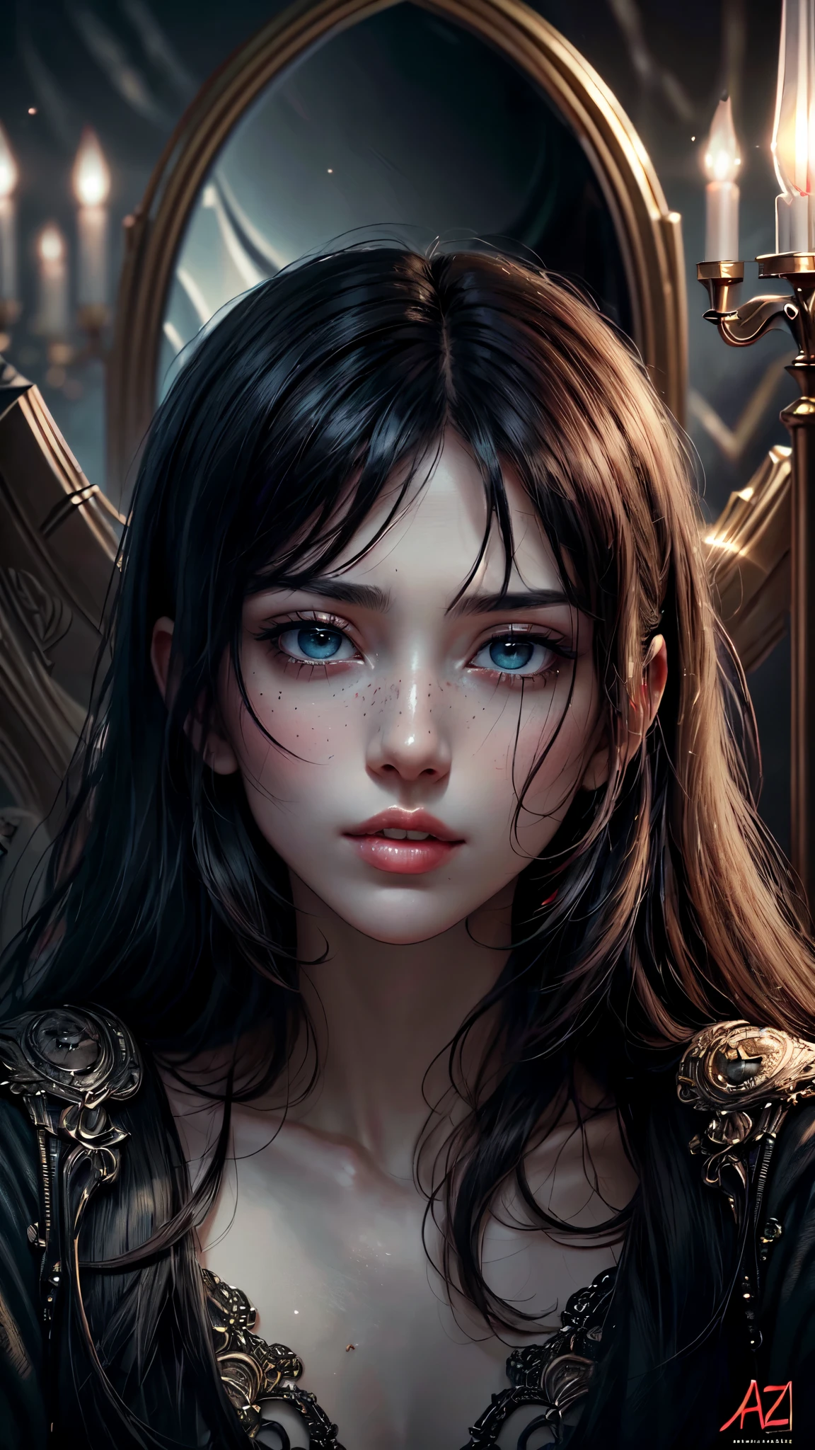 sitting in a throne、a throne、dead body、Blood everywhere、blood splashing、dark hue、Red hue、Cross-eyed、Stranger、View other people、Ahegao , Silly,Sexual ecstasy,Drunken eyes,Blunt bangs, Black hair, (finely detailed beautiful eye: 1.2), (Detailed background,Dark Fantasy), (beautifull detailed face), High contrast, (Best Illumination, extremely delicate and beautiful), ((Cinematic Light)), Colorful, Hyper Detail, Dramatic light,detailed face, detailed eyes, detailed hands