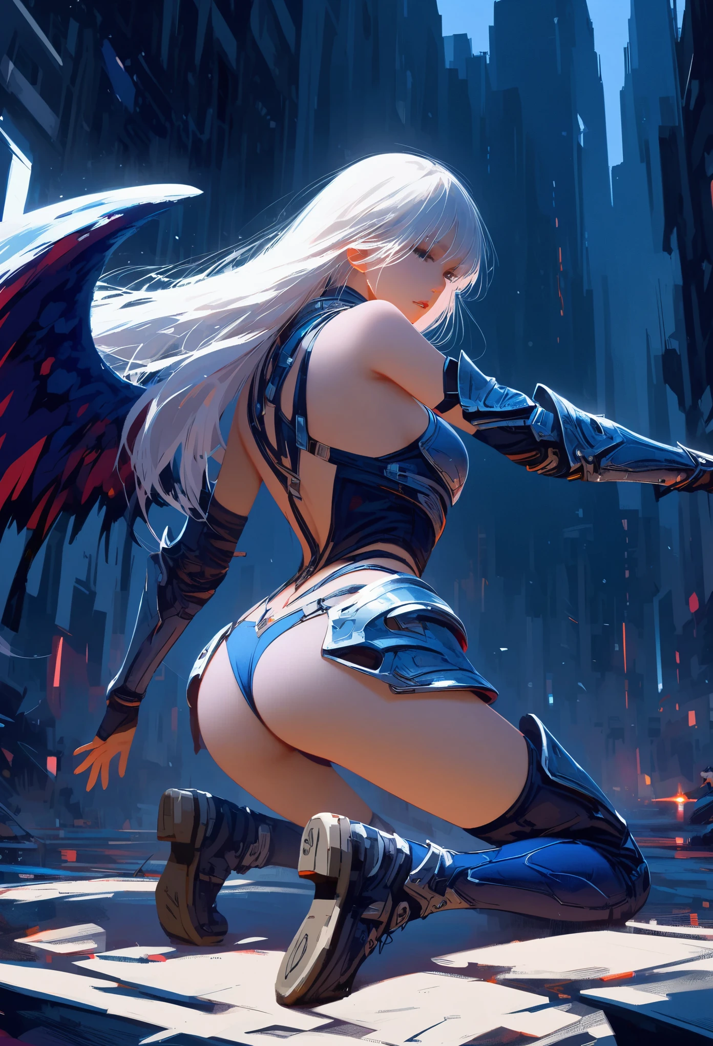In a destroyed future city，Wearing futuristic armor、Mid shot of sexy woman，Has scratches and stains, fantasy, Science fiction, 美しい女sexualな顔, charming, sexual, haze, 明亮charming的眼睛, dramatic, A masterpiece of the highest quality, actual, familiar, 8K, high dynamic range, Shallow depth of field, movie lighting, bloom, shining, Color difference, sharp focus
