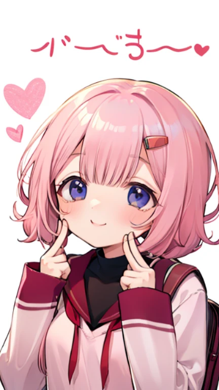 Innocent、cute、heart、pinch cheeks、smile、school bag、fine、Puni Puni、smooth skin、Smooth、highlight on eyes