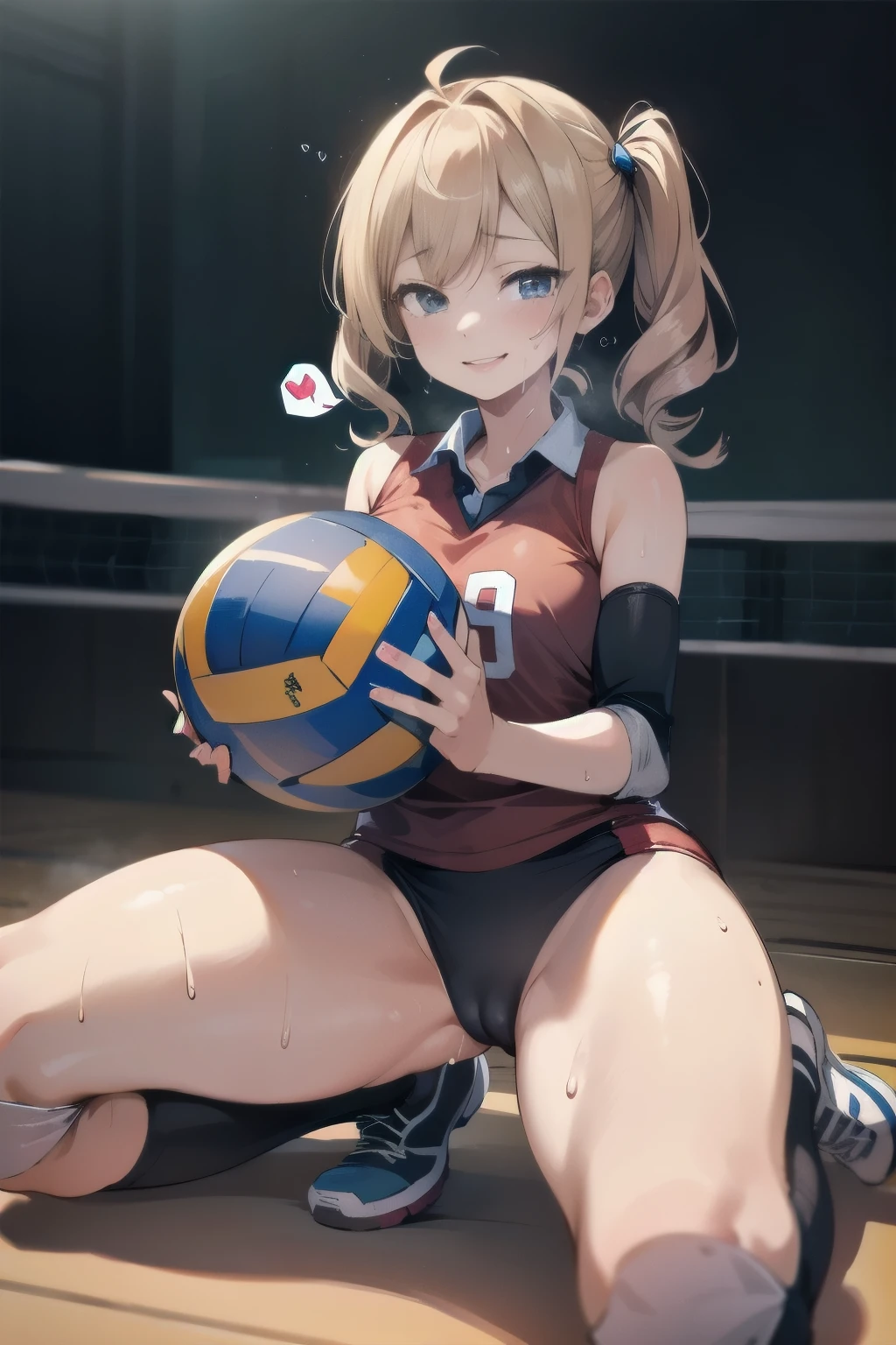 unity 8k wallpaper, anatomically correct, (((masterpiece))), (((best quality))), (((ultra detailed))), (((high-resolution))), ((Ultimate cutie)), perfect hands, perfect finger, (((good anatomy))), detailed beautiful face, shiny hair, (((gyaru))), (potbelly), (curvy), medium breasts, ((Thick thighs)), (((solo))), ((seductive smile)), (((blush))),
BREAK, (((sit astride the perfectly spherical shape 6-inch volleyball))), (((Straddling a perfectly spherical 6" volleyball))), (((Perfectly spherical 6" volleyball fits perfectly crotch))), BREAK, (((Rub the Perfectly spherical 6" volleyball against crotch))), (masturbation),
BREAK, (Collared volleyball uniforms), sleeveless, ((buruma)), ((kneepad)), pussy juice stained, (elbow pad), (((sweat))), (((covered in sweat))), ((deep breathing)), in Volleyball Court, indoor, lighting, looking at viewer, full body, (spoken heart)