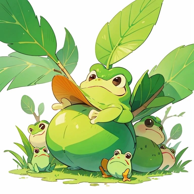 watercolor drawing simple cartoon of frog that looks like an avacado