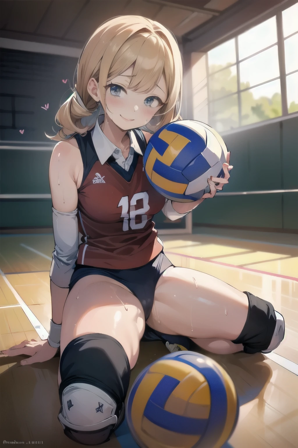 unity 8k wallpaper, anatomically correct, (((masterpiece))), (((best quality))), (((ultra detailed))), (((high-resolution))), ((Ultimate cutie)), perfect hands, perfect finger, (((good anatomy))), detailed beautiful face, shiny hair, (((gyaru))), (potbelly), (curvy), medium breasts, ((Thick thighs)), (((solo))), ((seductive smile)), (((blush))),
BREAK, (((sit astride the perfectly spherical shape 6-inch volleyball))), (((Straddling a perfectly spherical 6" volleyball))), (((Perfectly spherical 6" volleyball fits perfectly crotch))), BREAK, (((Rub the Perfectly spherical 6" volleyball against crotch))), (masturbation),
BREAK, (Collared volleyball uniforms), sleeveless, ((buruma)), ((kneepad)), pussy juice stained, (elbow pad), (((sweat))), (((covered in sweat))), ((deep breathing)), in Volleyball Court, indoor, lighting, looking at viewer, full body, (spoken heart)