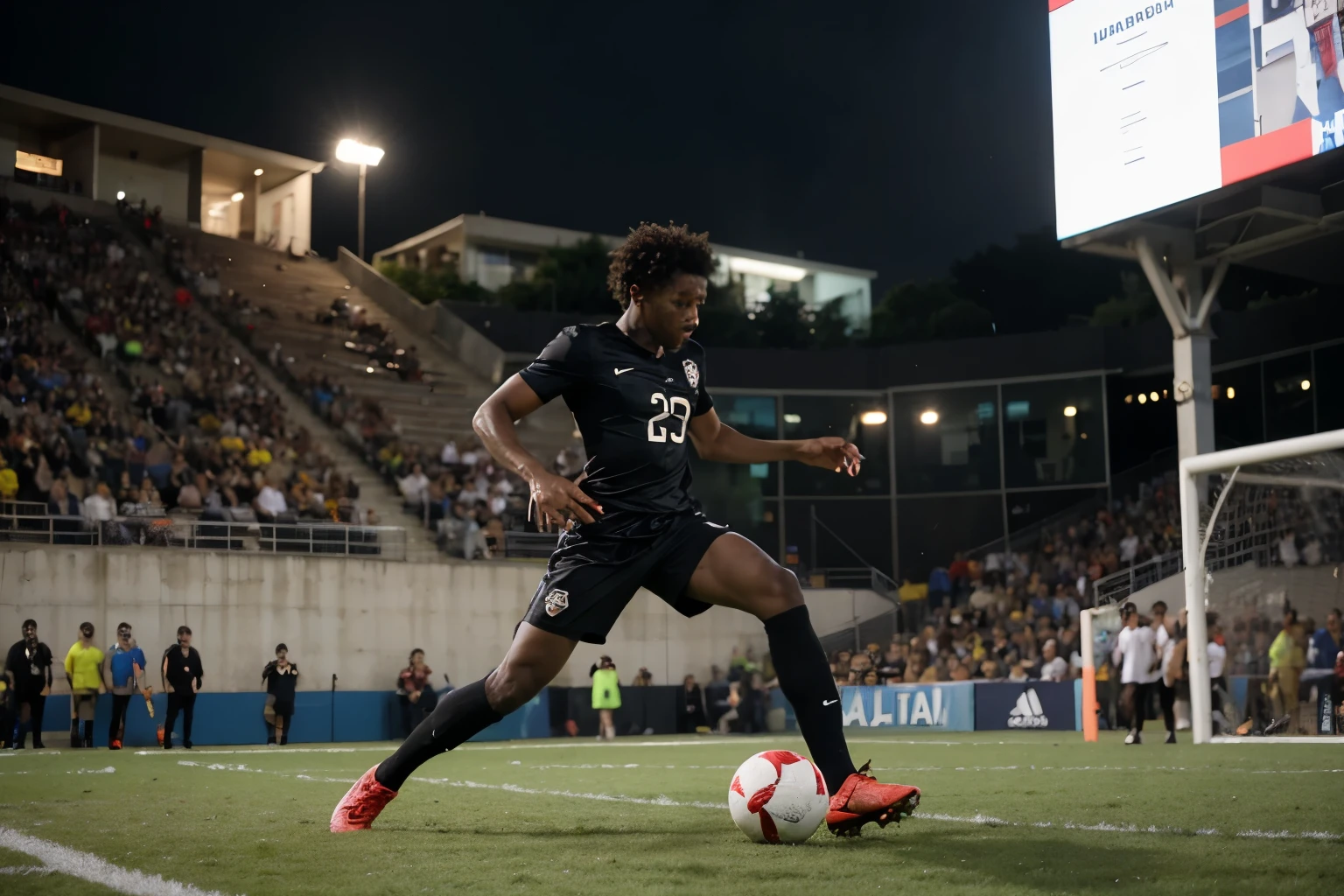 a photograph taken during the game of a distracted dark-skinned boy playing football for the Brazilian team,8k hd, alta qualidade