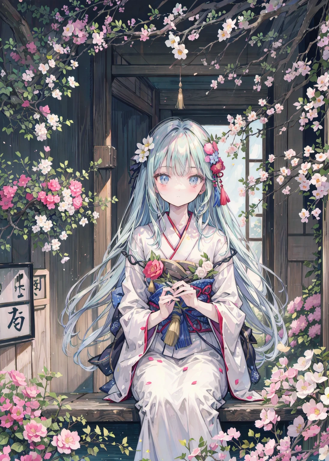 cinematic lighting, soft smile, spring ephemerals,  japanese attire 