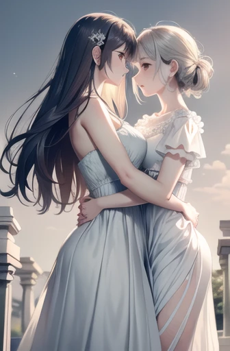(best quality,4k,8k,highres,masterpiece:1.2),ultra-detailed,realistic,romantic couple kissing in the classic wind,soft breeze,gentle sunlight,lovers in embrace,passionate kiss,whispering sweet nothings,affectionate moment,intense chemistry,subtle blush on their cheeks,symbol of love,endless romance,historic setting,beautiful vintage dresses,flowing fabric,ethereal atmosphere,delicate lace details,colors of love,soft pastel tones,subtle highlights and shadows,twinkling eyes,dreamy expression,loose tendrils of hair,carefully tousled hairstyle,artistically tousled,soft sunlight casting gentle glow on their faces,hint of wind rustling through their hair,sense of movement,graceful gestures,whisper of a smile,classic architecture,timeless beauty,classical music playing in the background,serene melody,creating an enchanting ambiance,romantic masterpiece.