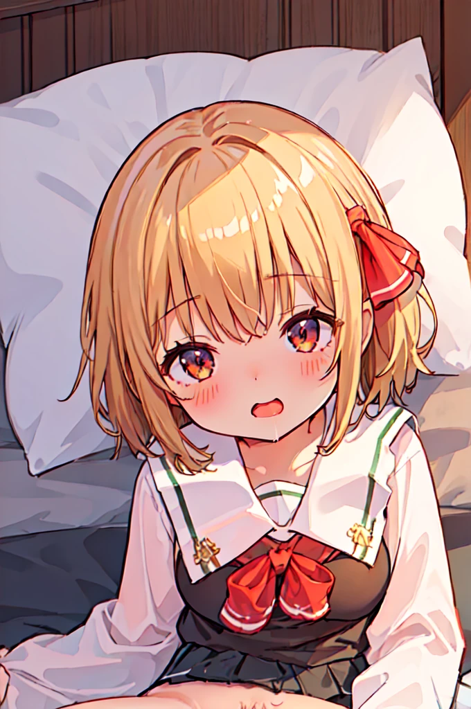 (((pnkserafuku))), (((full body))), best quality,ultra detail, 1girl, chibi, rumia_touhou, ((shiny hair)),((shiny glossy hair)), floating air blonde_hair, ribbon, short_hair, hair_ribbon, vest, open_mouth, red_ribbon,facing viewer, (((spread legs onbed))),(((vaginal,sex))),(((cum in pussy))),(((from above))), (((lying on bed))),(((white bed sheet))),(((lie on the pillow))),(((perfect anatomy))),(masterpiece:1.0),(Highest_quality:1.0),detailed,highly detailed,ultra detailed,extremely detailed CG,super high resolution,4k,super detailed, photograph,high resolution,8K,HDR,Highly detailed CG Unity 8k wallpaper,super detailed skin,detailed beautiful eyes,detailed beautiful face,detailed beautiful face and eyes,very detailed background,perfect,lighting,colorful, bright_front_face_lighting,shiny skin,(highly detailed background),looking at the viewer,(Focus on her face), solo, upper body, looking at viewer, upper angle, (blond), perfect quality, good quality, masterpiece, HDR, UHD missionary position,masterpiece,best quality,detailed,highly detailed,ultra detailed,extremely detailed CG,high resolution,8K,super detailed skin, ((detailed beautiful eyes)),detailed beautiful face,detailed beautiful face and eyes,very detailed background,highly detailed background,(front view),((super big breasts)),looking at viewer,The girl&#39;s breasts aren&#39;t exposed at all., You can clearly see that she has very large breasts.,((kawaii)),((orgasm face)),