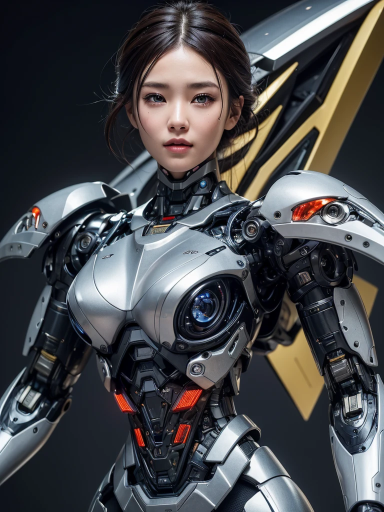 Textured skin, Super Detail, high details, High quality, Best Quality, hight resolution, 1080p, hard disk, Beautiful,(cyborgs),Boob missiles,Machine gun on the back,beautiful cyborg woman,Mecha Cyborg Girl,Battle Mode,Girl with a Mecha Body,