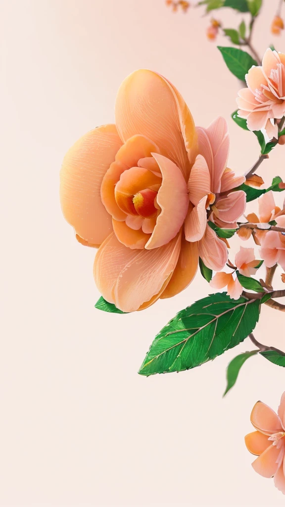 Realistic, real life, beautiful (closeup (Apricot pink flower:1.2):1.3), a branch of a tree with with background by greg rutkowski, style of laurie greasley, studio ghibli, akira toriyama, james gilleard, genshin impact, trending pixiv fanbox, acrylic palette knife, 4k, (vibrant colors), (highly saturated), devinart, trending on artstation