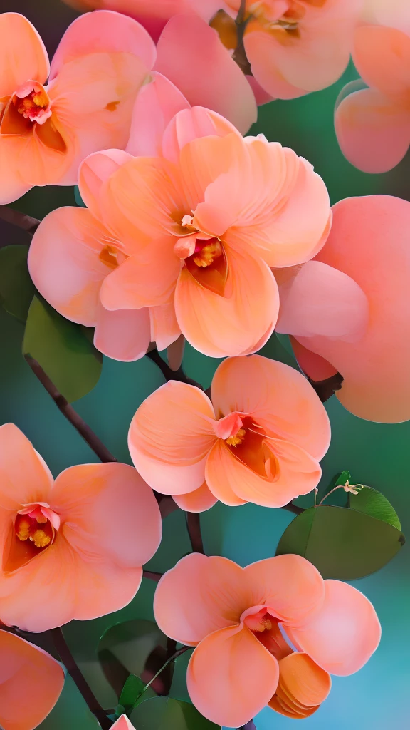 Realistic, real life, beautiful (closeup (Apricot pink flower:1.2):1.3), a branch of a tree with with background by greg rutkowski, style of laurie greasley, studio ghibli, akira toriyama, james gilleard, genshin impact, trending pixiv fanbox, acrylic palette knife, 4k, (vibrant colors), (highly saturated), devinart, trending on artstation