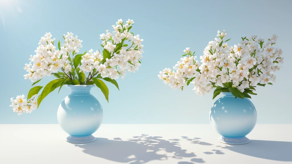Best Style- "Best Quality, Masterpiece, Ultra High Resolution, Photo Realistic, Surrealism, Dreamy, Stephanonotis Blossom, Oil Painting Art, Oil Painting Embossing, Chinese Flower, Paper Creation, 3D Stereoscopic Rendering, Color Gradient from White to Light Blue, 4K Resolution, Simple Natural Composition, White Background, Fresh and Elegant Style." Nature. "