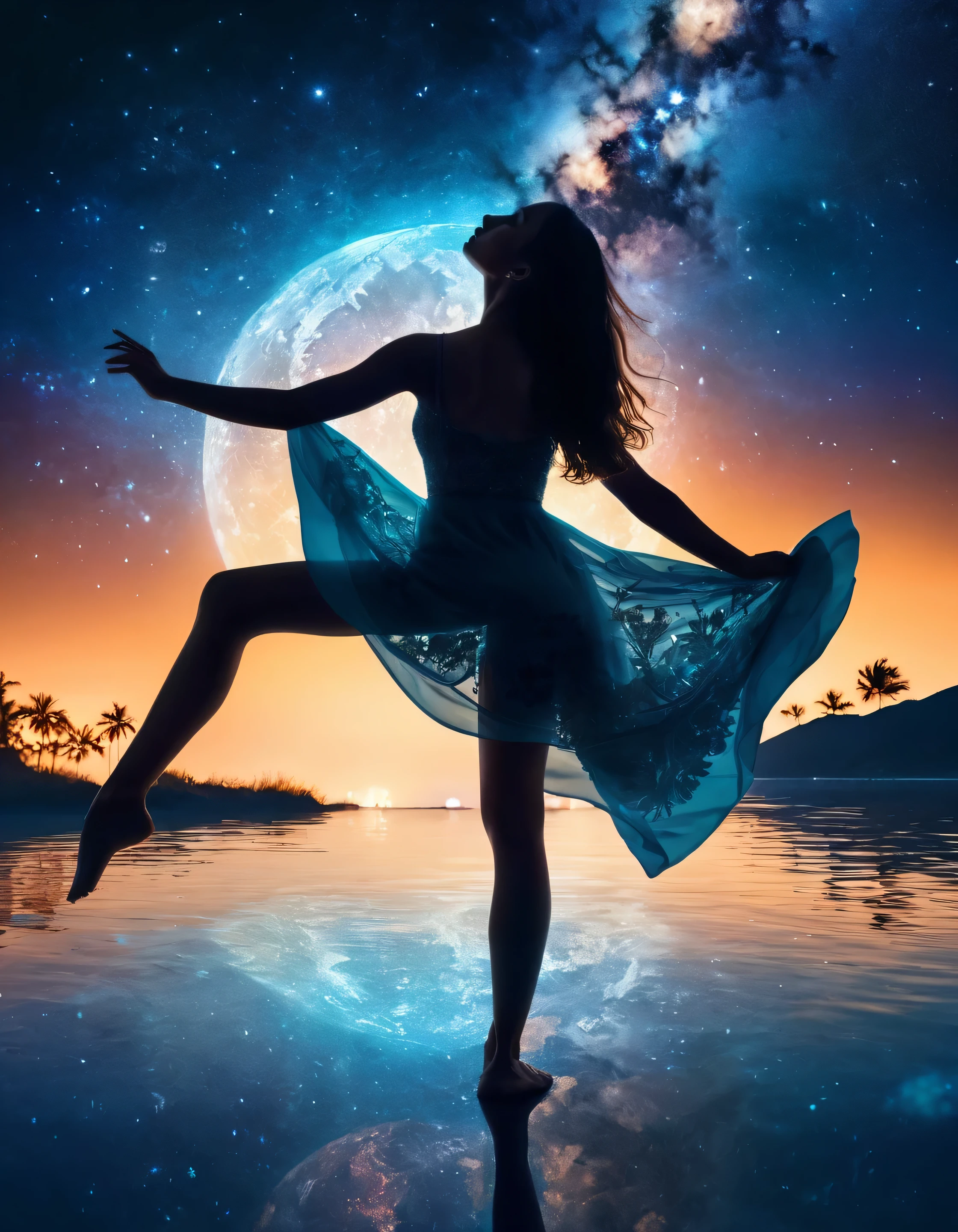 (masterpiece, best quality:1.2), 1girl, solo, standing_split,
Silhouette photo of 1woman, multiple exposure, nighttime, moonlight, enhance, intricate, high-saturation, (best quality, masterpiece, Representative work, UHD, HIghres, Professional, 8k wallpaper:1.3)