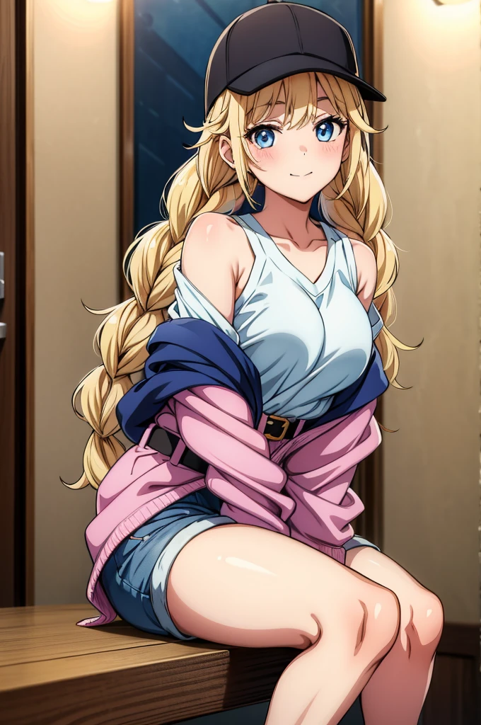 eiko tsukimi, blonde hair, blue eyes, braid, twin braids, long hair, (medium chest: 1.2), baseball cap, multicolored jacket, white shirt, shorts, 1 girl, solo, blue eyes, blonde hair, hat, twin braids, thigh belt, braid, looking at viewer, sitting, shirt, baseball cap, breasts, white shirt, long hair, black hat, thighs, blush an anime girl with blue hair in a hat and blue jeans is sitting 1 girl, blonde hair, alone, blue eyes, hat, on a wooden floor, shorts, twin braids, breasts, baseball cap, shirt, braid, big , looking at viewer, long hair, white fringe, pink jacket, shirt, sitting, tucked-in shirt, off the shoulder a young and pretty girl has big bright eyes, both she and her skirt are white, 1 girl, hat, blue eyes, alone, blonde hair, smile, braid, stage lights, twin braids, baseball cap, long hair, looking at viewer, jacket, bangs, blush, shirt an image there is a blonde girl in shorts and a hat on top her face, 1 girl, alone, hat, shorts, shirt, jacket, smile, blue eyes, blonde hair, braid, baseball cap, white shirt, looking at viewer, long hair, twin braids, black shorts, phone, black hats, breasts, blush, plant, bangs, clavicle, indoors,,eiko tsukimi, blonde hair, blue eyes, braid, twin braids, long hair, baseball cap, multicolored jacket, white shirt, shorts, (pantyhose), medium boots,eiko tsukimi, blonde hair, blue eyes, braid, twin braids, long hair, baseball cap, multicolored jacket, white shirt, shorts, (pantyhose), medium boots,nurse,eiko tsukimi, blonde hair, blue eyes, braid, twin braids, long hair, baseball cap, multicolored jacket, white shirt, shorts, (pantyhose), medium boots