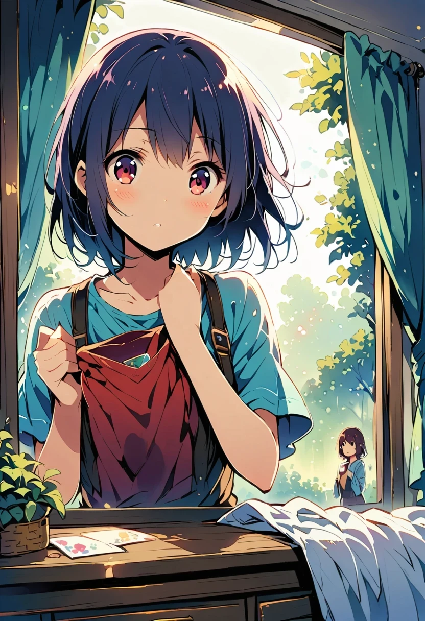 early morning,The sun shines through the gaps in the curtains,A young woman stands in front of the mirror,Get ready to start your day。She opened the drawer,Take out a delicate little box,