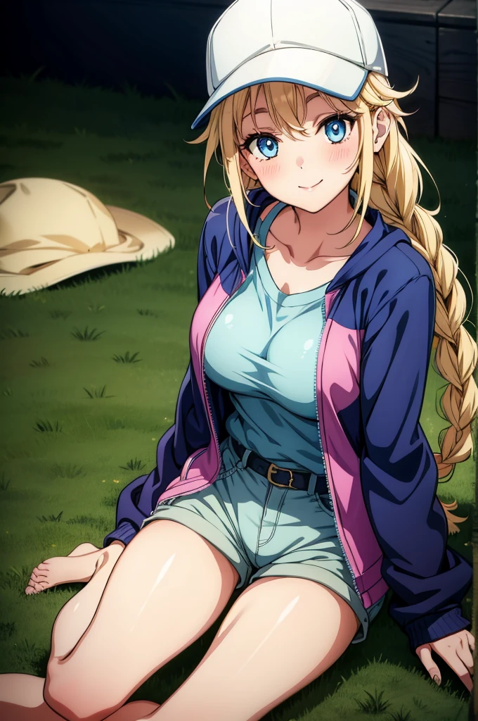 #Basic
A girl posing for a photo, (((One Girl))), (((Baby Face:1.4)) + ((cute:1.4)) + ((15 years old))),
break
#Clothing Accessories
((Black tank top shirt)) + ((Blue denim shorts)) + ((Blue sun visor)) + ((barefoot),
((Black choker)),
break
#Features
((Blonde:1.2)) + ((Wild Bangs)) + ((very long transverse hair)) + ((Long Hair : Short Hair + Curly hair + Wild Hair:1.4 + Messy Hair:1.2 + Voluminous Hair + Thick hair)),
((Droopy eyes:1.4, Big eyes:1.2), blue eyes), (Small breasts:1.2), (中立的な顔のFeatures), (Tanned dark skin:1.4),
break
#background environment
((noon, A river in the mountains, surrounded by nature, blue sky)),
#Facial Expression Pose
((smile, Open your mouth:1.2)), ((Squatting in the river up to my ankles、Place your right hand on your hat)),
#composition
((Angle from the front:1.2, Cowboy Shot)),
break
#Body parts elements
(Slim figure),
(Symmetrical facial features),
(Detailed Hair, Beautiful Hair, Shiny Hair),
(double eyelid, Long eyelashes, Thin eyebrows:0.5, Thin eyebrows:0.5),
(Expression of fine eyes, Beautiful and delicate eyes, Sparkling eyes, Eye Reflexes, Glitter Eyeliner),
(Human Ear),
(Beautiful Nose, Thin Nose),
(Glossy Lips, Beautiful Lips, Thick lips),
(Textured skin, Detailed skin, Textured skin, Beautiful Skin, Oily skin),
break
#quality
(((最高quality)), ((masterpiece:1.3)), ((Very detailed))), ((Ultra-high resolution)), ((16K)), ((1080P)), ((Full HD)),
((Anatomically correct)), ((Realistic)), (3DCG), ((Oil painting)),
((comics, anime)), (CG illustration), (RAW Photos),