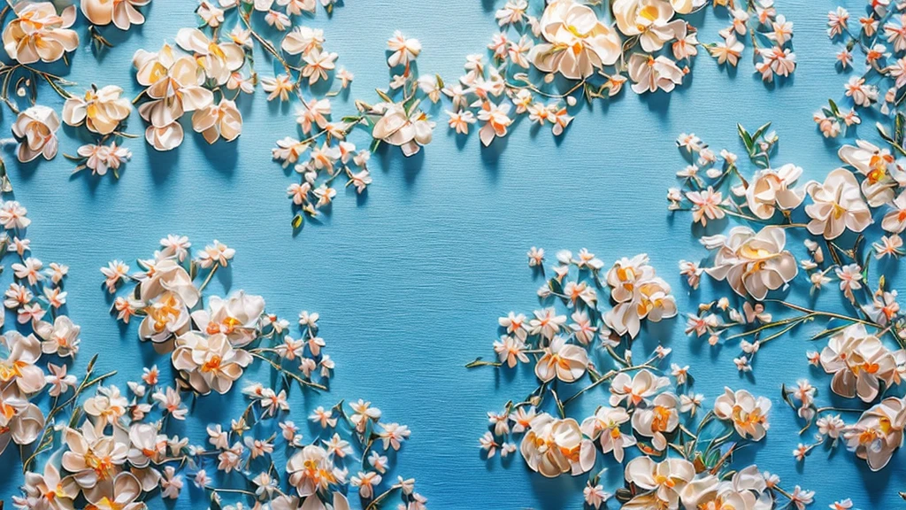 Best Style- "Best Quality, Masterpiece, Ultra High Resolution, Photo Realistic, Surrealism, Dreamy, Stephanonotis Blossom, Oil Painting Art, Oil Painting Embossing, Chinese Flower, Paper Creation, 3D Stereoscopic Rendering, Color Gradient from White to Light Blue, 4K Resolution, Simple Natural Composition, White Background, Fresh and Elegant Style." Nature. "
