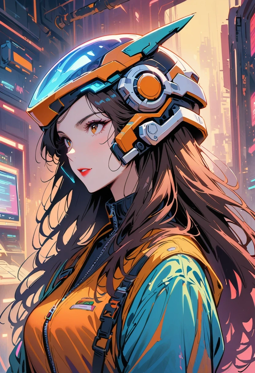 A man wearing a futuristic helmet、Close-up of woman wearing red lipstick, Cyberpunk Jackie Wells, CG Society 9, style = retrofuturism, Beautiful robot woman, Portrait of female robot, retro future fashion, still from the movie《blade runner》, Female robot in the data center, Moebius aesthetics, Alien movie stills, Depicted as a science fiction scene
