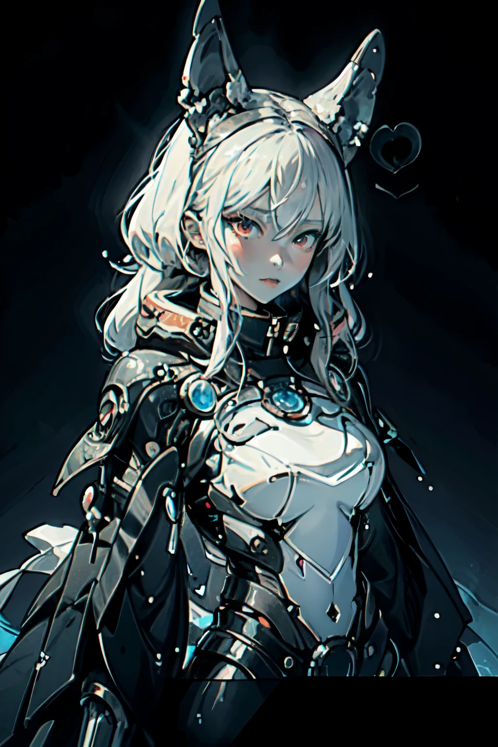 Develop an anime-style artwork portraying a towering woman with piercing red eyes as the main highlight. This character should be depicted in an official art piece, showcasing her exceptional beauty and aesthetic, achieving a level 1.2 quality. The setting should feature a contrast between a serene blue sky and a deep ocean, both presented in an abstract manner to suggest a mysterious connection between the character and nature. It's crucial that the style of the artwork is detailed and precise, capturing each element perfectly to convey the desired enveloping and enigmatic atmosphere.