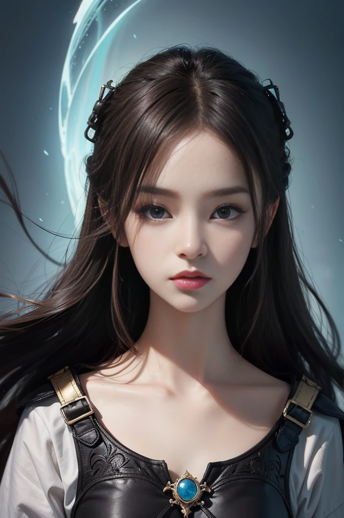 Official Art, Unity 8k wallpaper, ultra-detailed, beautiful, beautiful, masterpiece, best quality, dark, atmospheric, mystical, romantic, creepy, literature, art, fashion, victorian, decoration, intricate, ironwork, lace, contemplative, emotional depth, supernatural, 1 girl, solo, neck, bust composition