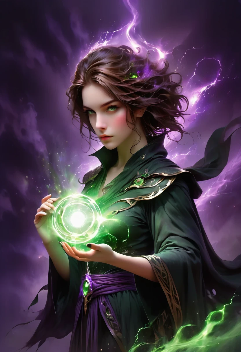 （1人，sexy ukrainian women：1.2），Silver eyes，brown  hair，Undercut，
  looking-down， 独奏， Half shot， detailed back ground， 详细的脸， （V0id3nergy， Void theme：1.1） evil mage， Tattered blue magic robes， A determined expression， Green color scheme， dark green light， summon circle， glowing magical text， dark ambiance， shadowing， realistic illumination， Floating particles， spark of light， Surrounded by red lightning to cast a spell， summoning， （thick melt candle：0.8）， red arcane symbol， Eyes hungry for strength， bloom
SCG，