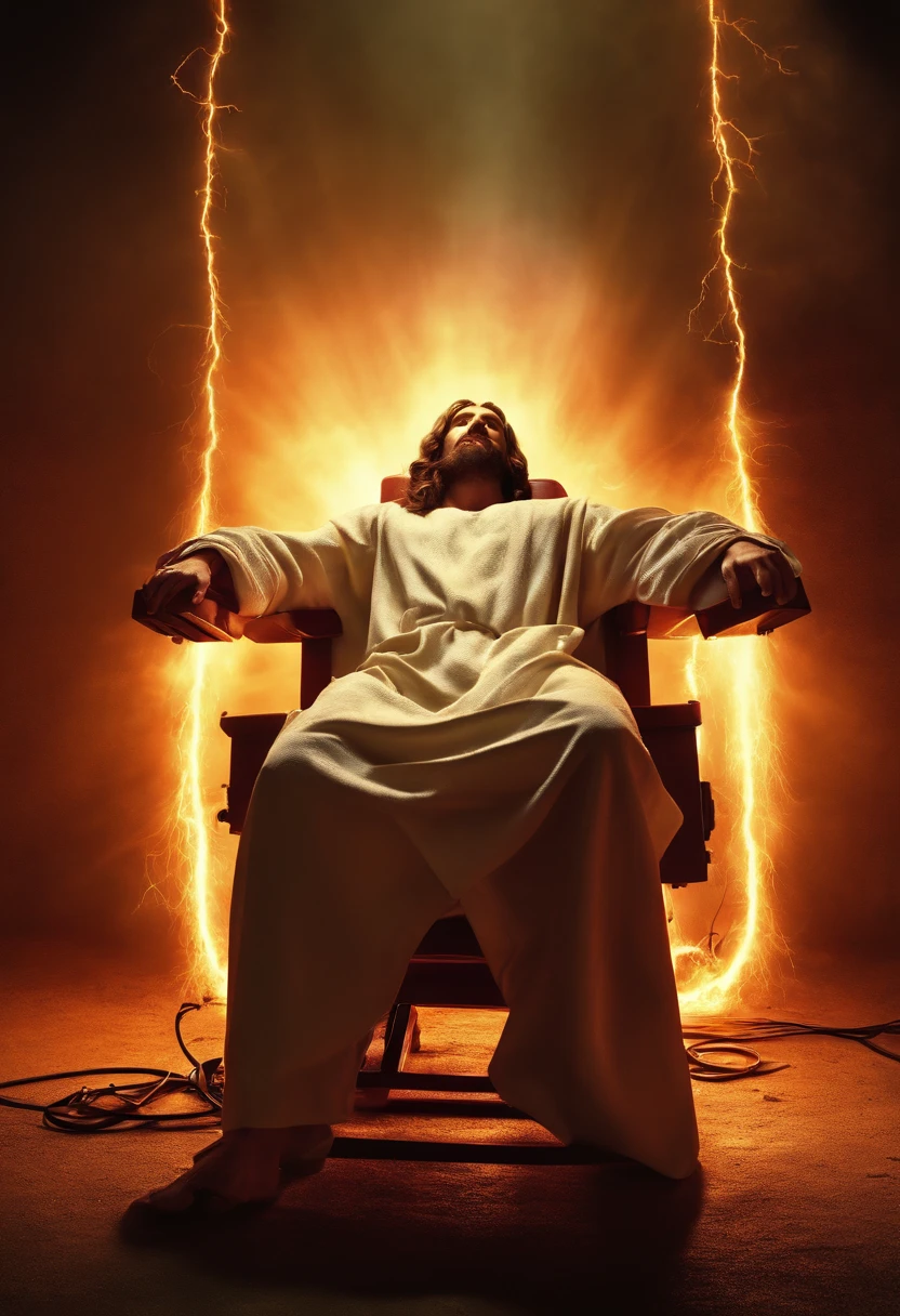 Jesus in an electric chair electrocuted