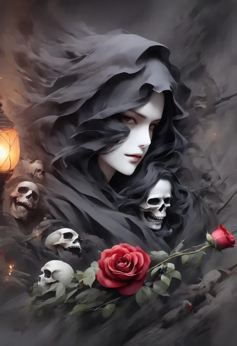 Alafd image，One of them was wearing a black robe、girl holding red rose, the grim Reaper, grim Reaper, Beautiful female grimm Reaper, reaper as a scary, portrait of grim Reaper, reaper in overwatch, A harbinger of death, punk grim Reaper, reminded me of the grim Reaper, reaper, grim Reaper