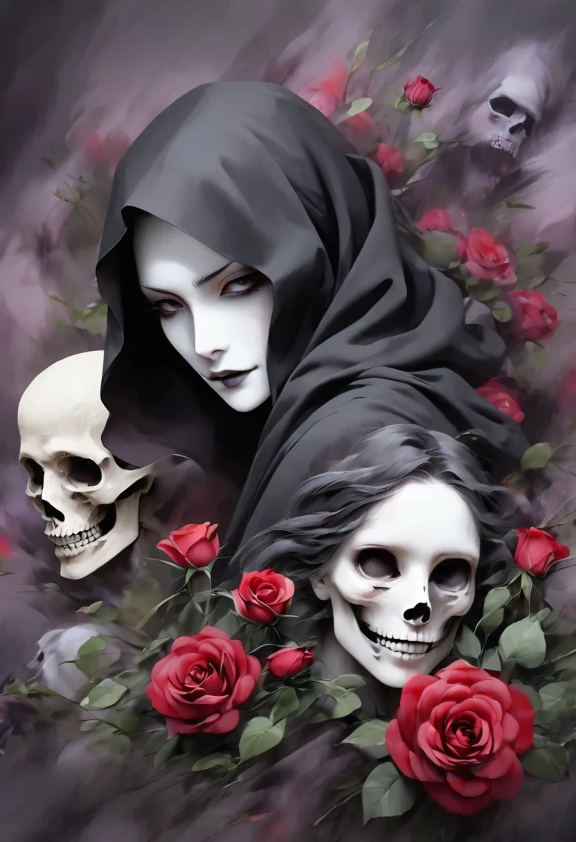 Alafd image，One of them was wearing a black robe、girl holding red rose, the grim Reaper, grim Reaper, Beautiful female grimm Reaper, reaper as a scary, portrait of grim Reaper, reaper in overwatch, A harbinger of death, punk grim Reaper, reminded me of the grim Reaper, reaper, grim Reaper