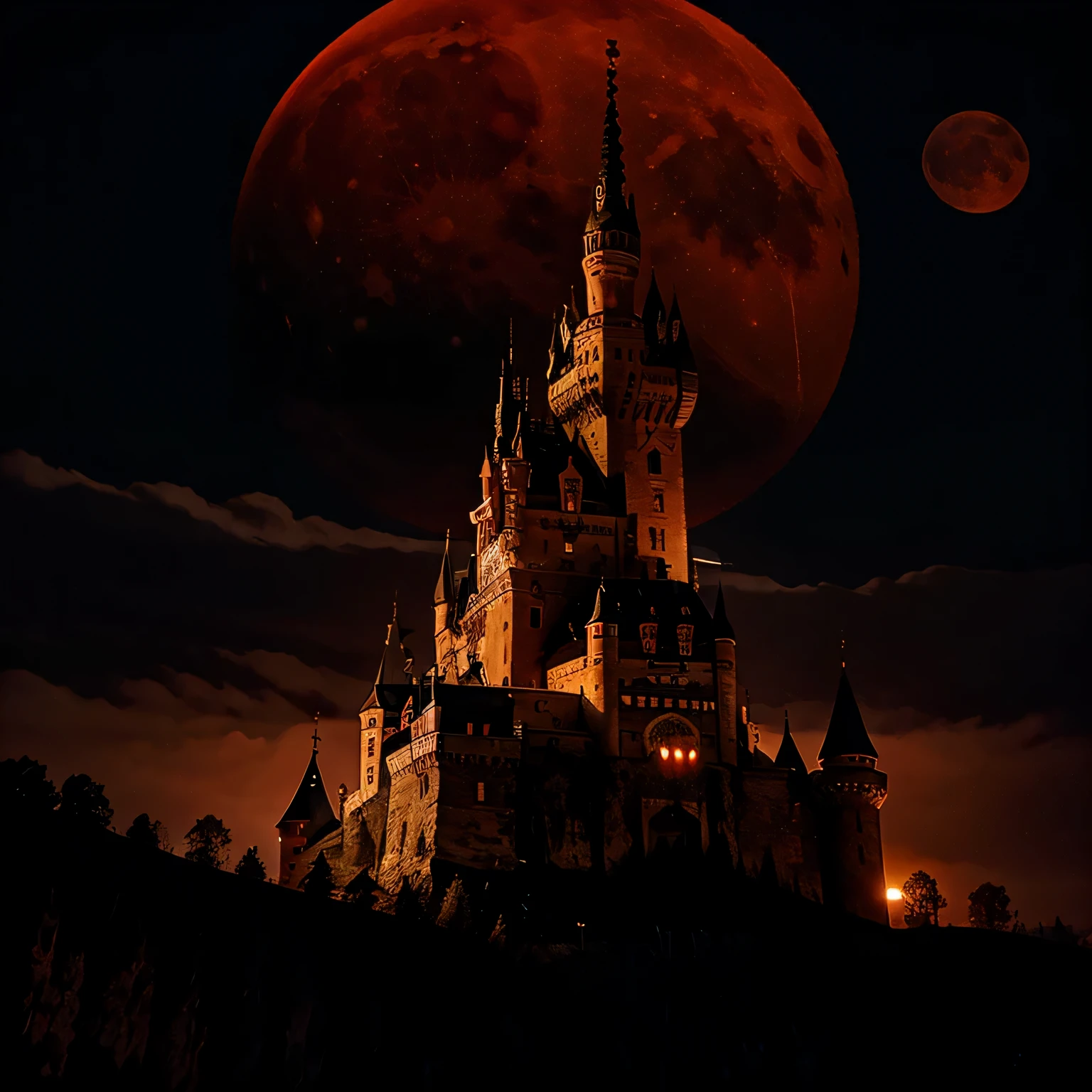A blood moon over Dracula&#39;s castle 