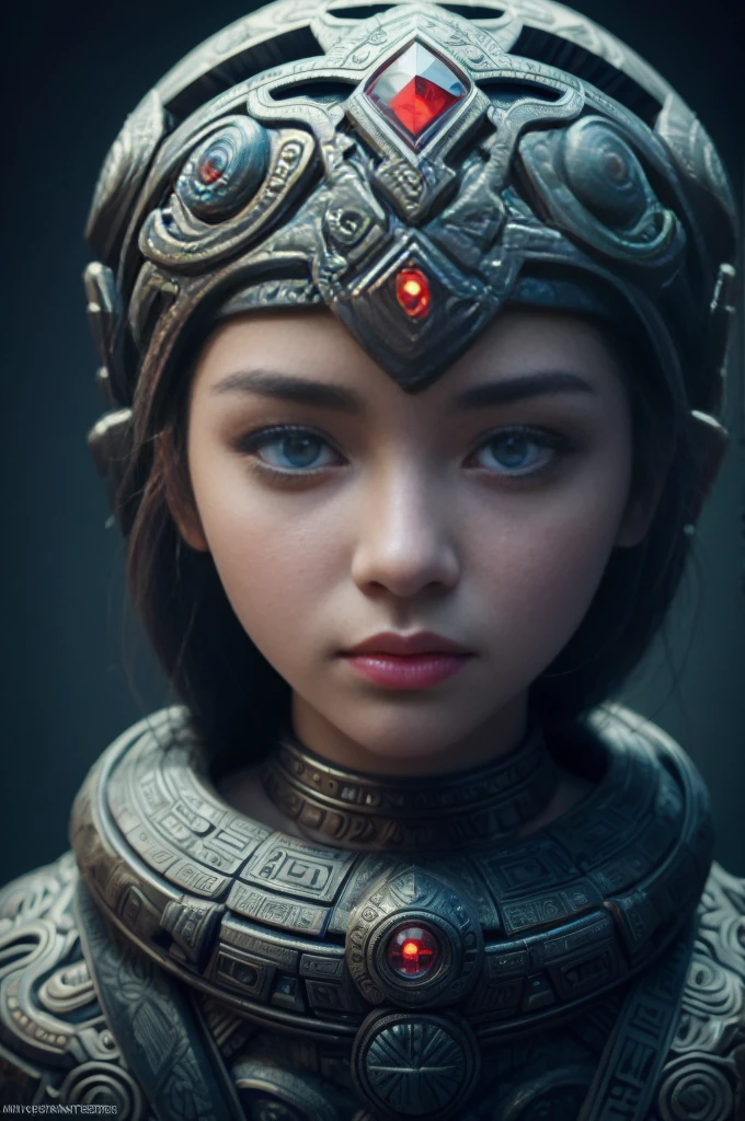(high quality), (masterpiece), (detailed), 8K, Hyper-realistic portrayal of a futuristic (1girl1.2), Japanese character surrounded by ancient totemic elements in a stone-carved environment. Meticulous details capture the seamless blend of tradition and innovation in this visually stunning composition. Trending on Artstation.
