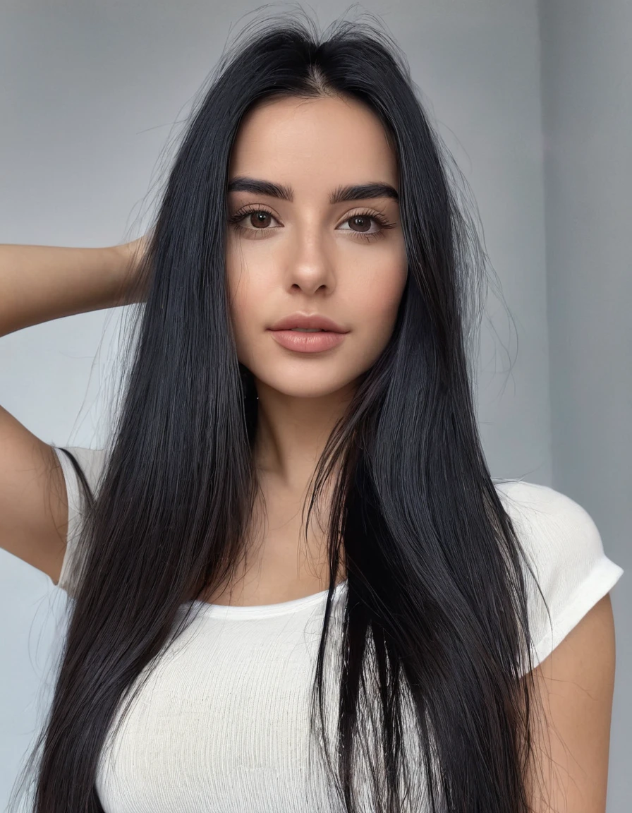 woman, 25 years old, ultra definition, (fotorrealista: 1.4), 8K, calidad premier, fondos detallados, cara delicada, maquillaje natural, foto cruda, iPhone, HDR, en lenceria, cabello negro, white skin, long hair, straight hair, Skinny body, black hair, senos medianos, ropa sexy, gorra de lana