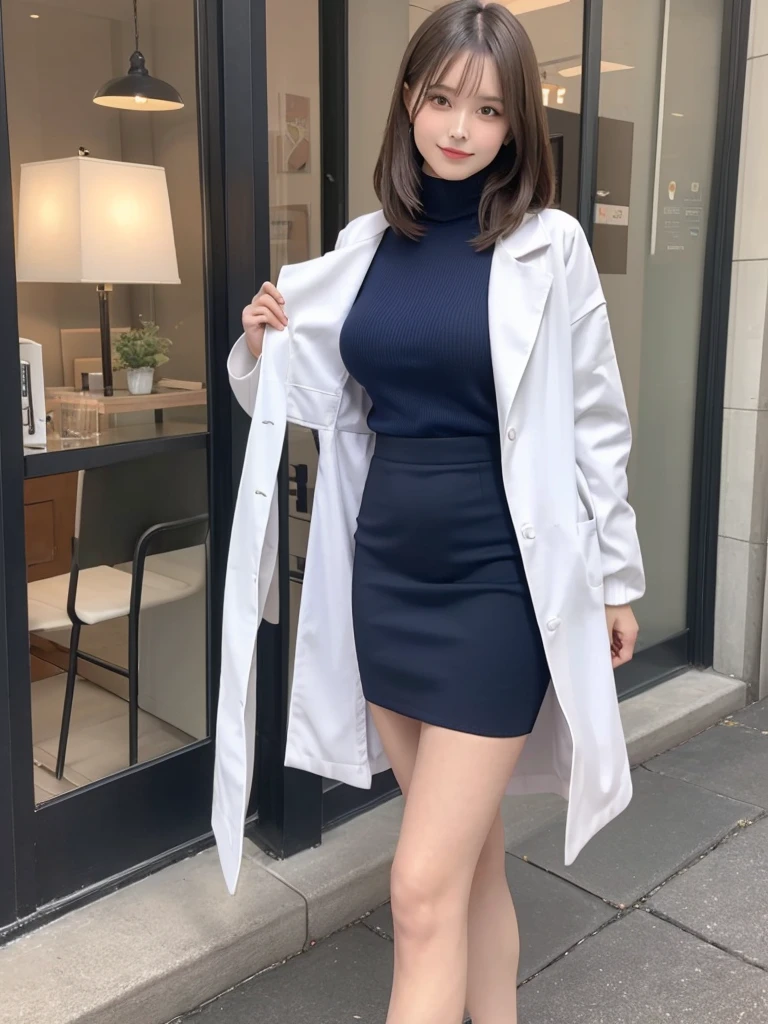 masutepiece, Best Quality, Illustration, Ultra-detailed, finely detail, hight resolution, 8K Wallpaper, Perfect dynamic composition, Beautiful detailed eyes,short bob, mid-chest, Natural Color Lip, Random and sexy poses,Smile,26 years girl、Colossal tits、Examination room、Red High-Neck Sweater: A cozy red sweater with a high neckline, perfect for chilly days. It adds warmth and style to your ensemble. Navy Blue Pencil Skirt: A classic and elegant choice. The pencil skirt typically falls just below the knee, creating a flattering silhouette1. Sheer Stockings: These delicate stockings add a touch of sophistication. They’re lightweight and perfect for pairing with skirts or dresses.doctor coat Blue High-Heeled Shoes: Elevate your look with blue high-heeled shoes. They elongate your legs and add a polished touch. Brown Hair: Your natural hair color complements the overall outfit. It’s versatile and goes well with various styles. White Coat (Like a Doctor): The white coat adds a professional touch, reminiscent of a doctor’s attire. It’s a symbol of authority and expertise.