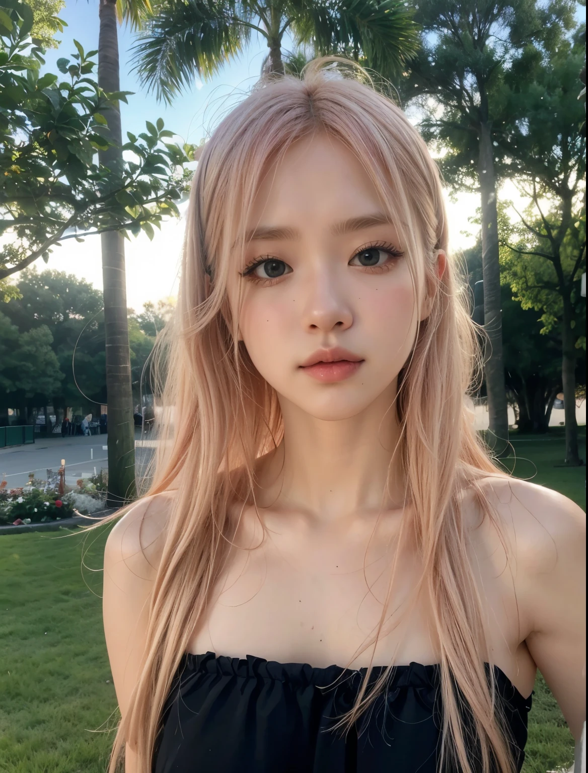 girl,fit,thin white dress,Japanese face,long hair,light pink hair,blue eyes,The breasts are not very large.,Not plump,Pink cheeks