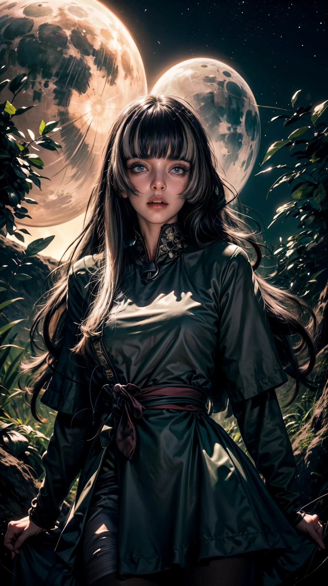 "((inocente)) garota, Hora dourada, prado sonhador, ethereal, Caprichoso, flowing dress, luz solar suave, encantador, Asas de borboleta, (nuvens pastel), liquid reflections, 1 garota num lago congelado, nome, night and starry sky, trees, flores, a garota usa uma jaqueta de couro vermelho, blusa preta e calsa marrom, foco no rosto dele, seus cabelo com o ventos, cabelos cacheados de tom escuro, ela olha para lua e as estrelas, parece triste, is accompanied by a frightening shadow, she is accompanied by monsters, 1 garota de cabelos escuros e cacheado, garota, (((pose de corpo inteiro))), (((long curly preto hair))), (((usando microminissaia de cota de malha apertada, capa frontal aberta))), (((desatado, preto, pantyhose))), standing in the dark forest at night, Moonlight shining through the dense canopy, castelo escuro ao fundo, fantasia negra, rico, Cores Profundas, (detalhes intrincados:0.9), (HDR, Hiper-detalhamento:1.2), (texturas naturais da pele, hyper realistic, pele brilhante, Luz suave, Afiado),