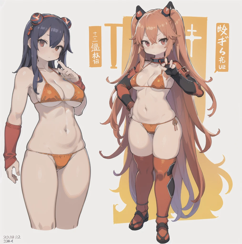 drawing of a woman in a bikini standing in a bathroom, bikini. background of hell. gore, hands behind her body pose!, asuka suit under clothes!, colored sketch anime manga panel, realistic bikini, pudica pose gesture, asuka as a surfer model, oppai proportions, outlined!!!, various pose, full body view, clean anime outlines