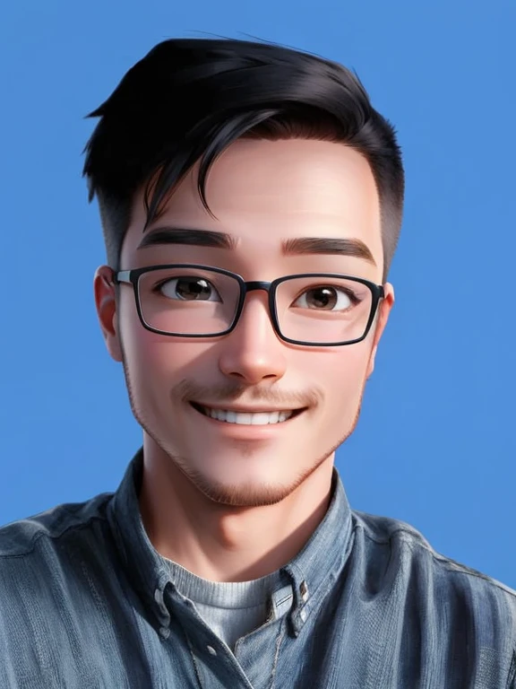 best quality, 1 person has read this book, only, Cartoon image , Simple background, my second blog.., wear glasses,smile happily