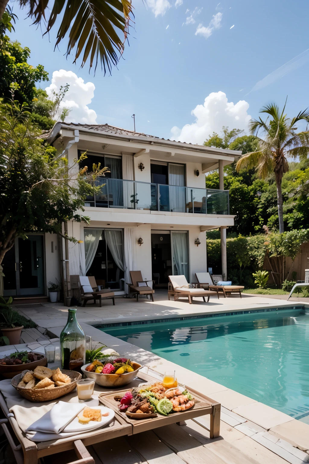ARQUITETURA BOHO MINIMALISTA, VISTA PARA O MAR, PRAIA, Summer, TROPICAL VEGETATION, VARANDA COM DECK DE MADEIRA, PISCINA, PAISAGEM, CACHORRO, FRYER AND TRAY WITH BREAKFAST