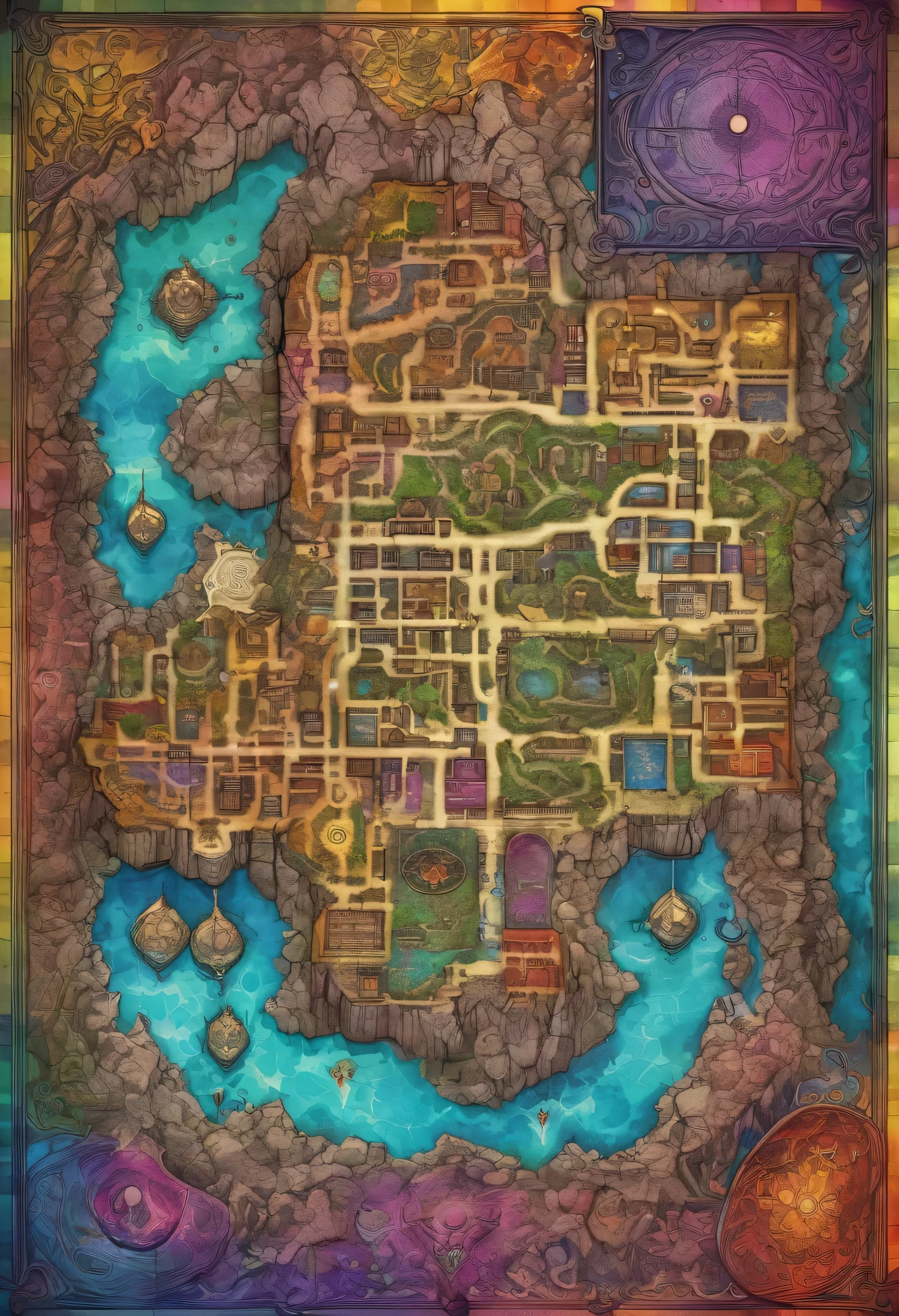 Psychedelic d&d dungeon map with grid
