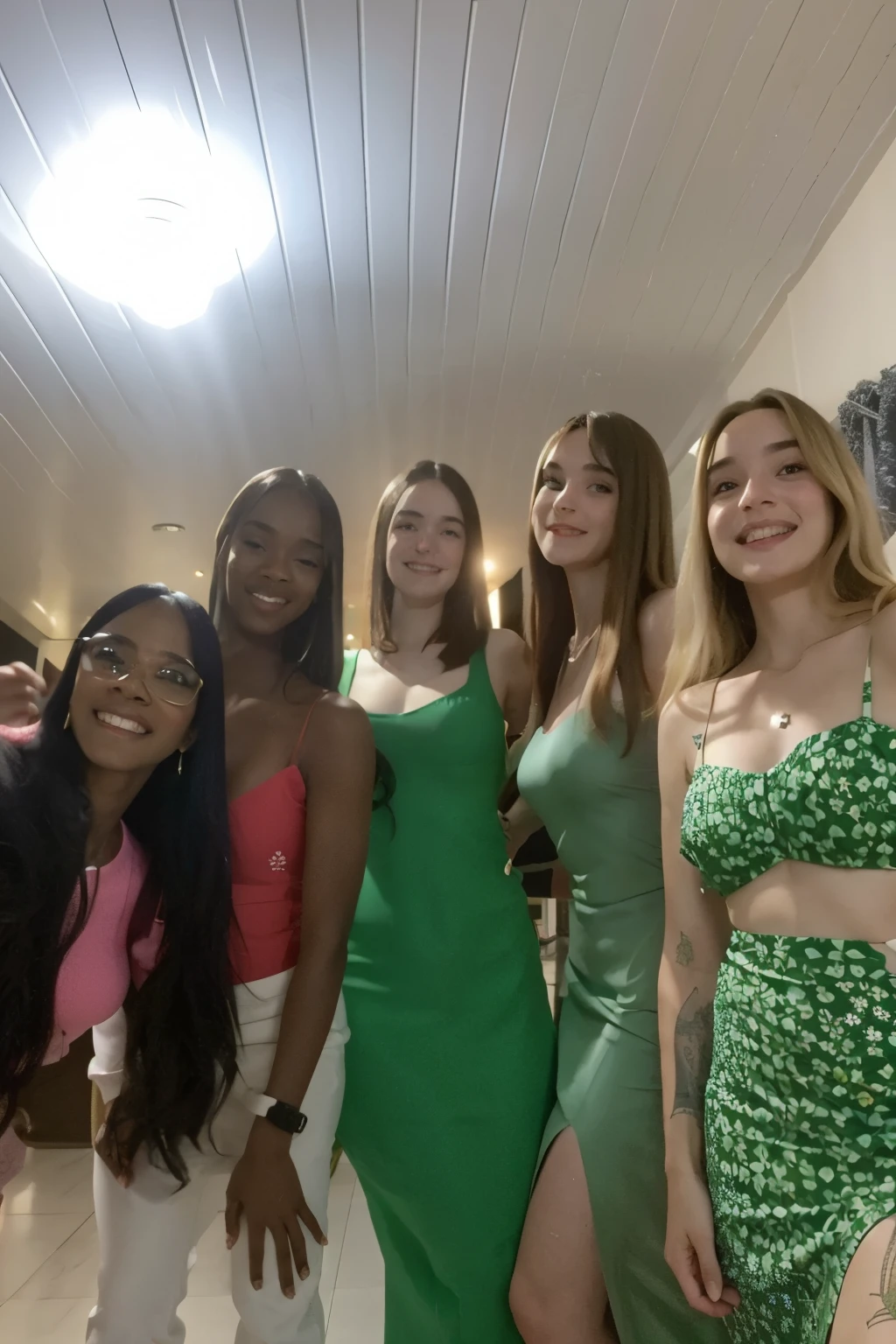 several women in green dresses posing for a photo in a room, festa de faculdade, lindas garotas, 🤬 🤮 💕 🎀, Postagem 4k, Postagem de 4k, powder Nándor Katona, malika favre, garotas fofas, mulheres jovens, , roupas verdes, 😭 🤮 💕 🎀, not blurry, not blurry, por Samuel Silva