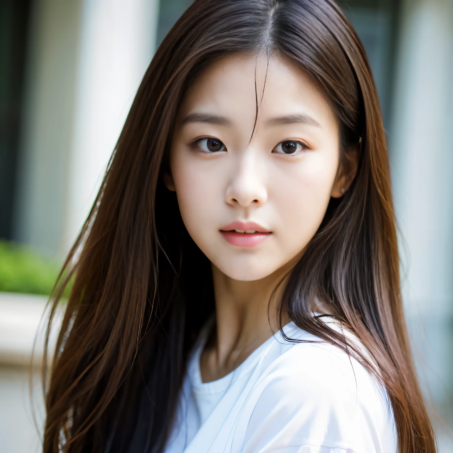 a close up of a woman with long hair and a white shirt, beautiful young korean woman, asian beautiful face, beautiful south korean woman, gorgeous young korean woman, young adorable korean face, beautiful asian girl, asian girl with long hair, young cute wan asian face, beautiful asian woman, korean girl, beautiful japanese girls face, girl cute-fine-face