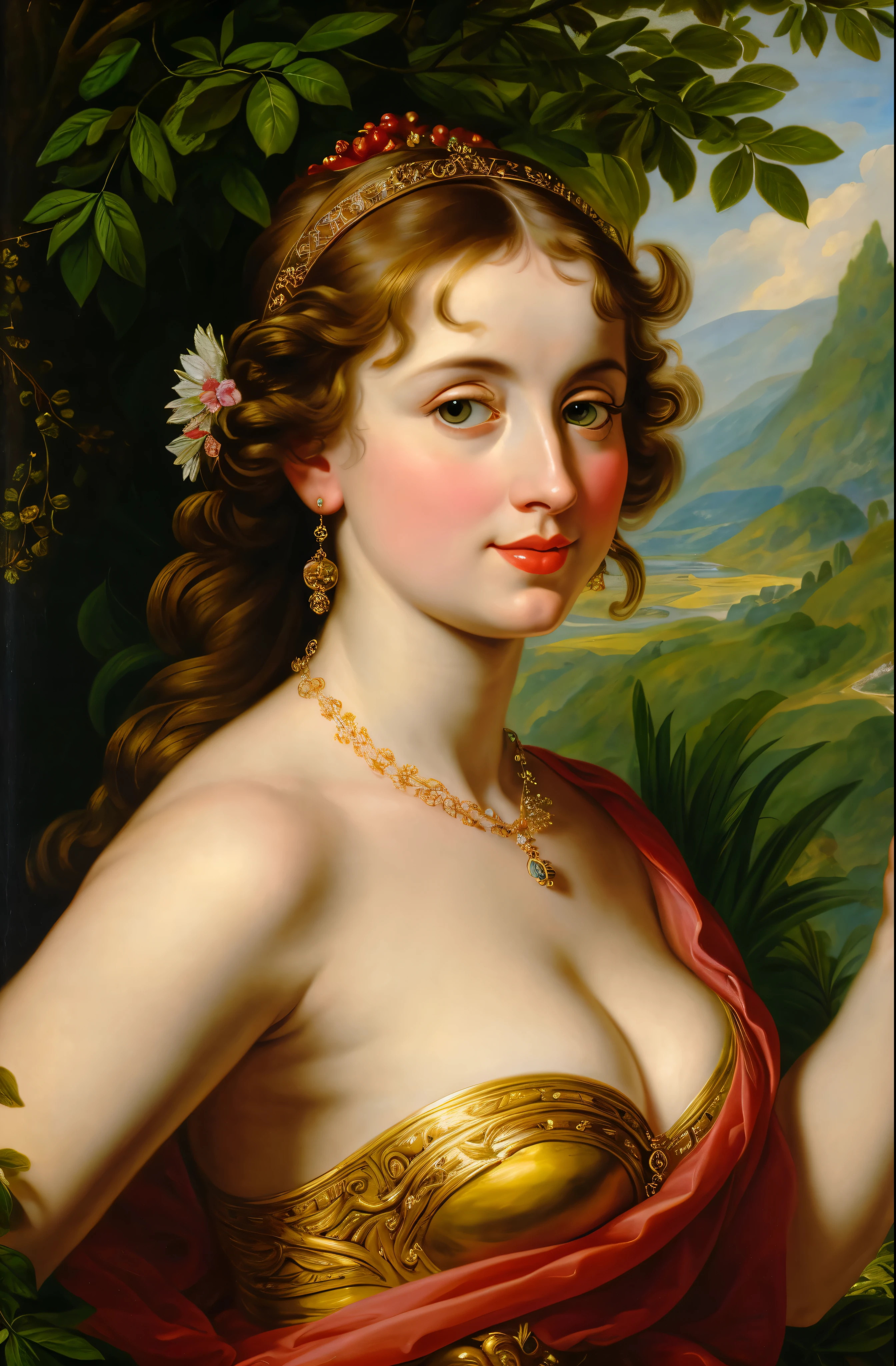 Masterpiece, Beautiful Thick Woman, Best quality, high clarity eyes, critically flawless,sharp picture, Full portrait, High pixels, perfect face, perfect eyes, beautiful face, perfect hands,perfect fingers, in Peter Paul Rubens style, by Peter Paul Rubens, baroque style, acrylic on canvas, highly detailed, description: "Create a nymph inspired by the tales of Greek or Roman mythology, embodying the essence of a natural element or location, and possessing a unique ability or trait that sets her apart."