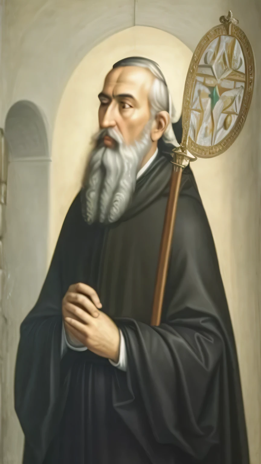 um close de uma pintura de um homem com uma longa barba, christian santo, abbondio stazio, christian santo rosace, portrait of santo of the pit, por Mariotto Albertinelli, santo, bartolome ros, por Taddeo Gaddi, orthodox santo, por Gentile Bellini, by Giovanni Bernardino Asoleni