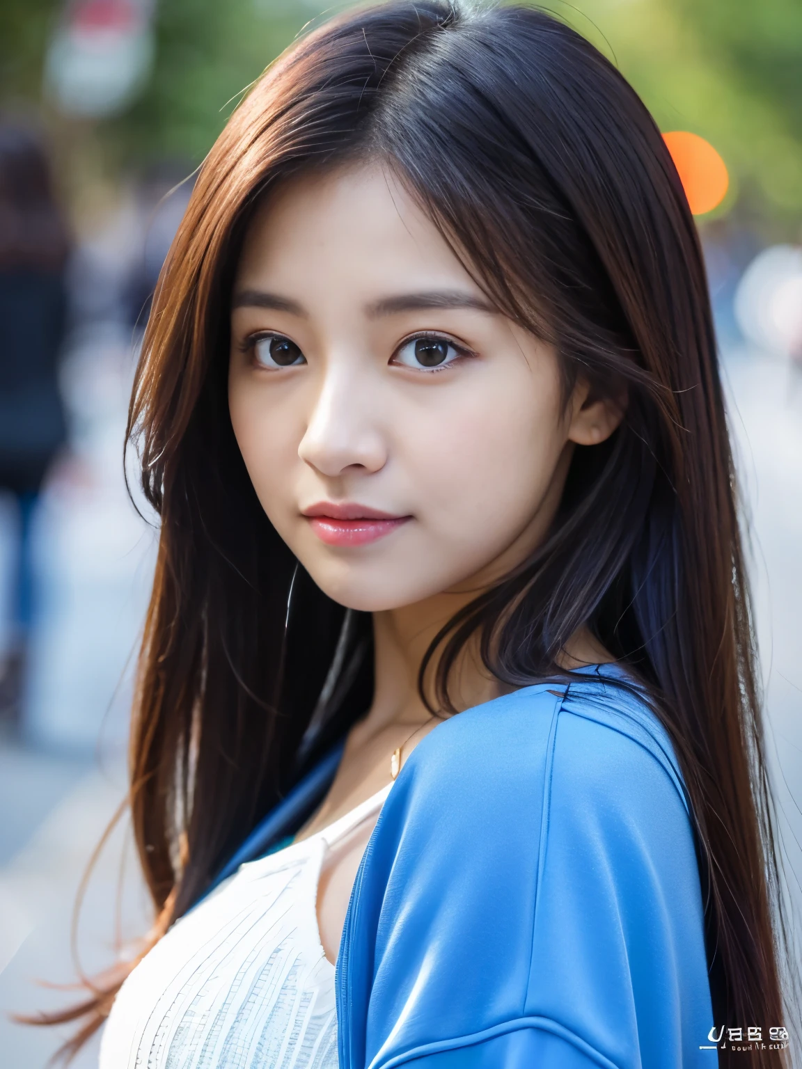 a close up of a woman in a white top and blue jacket, korean girl, beautiful south korean woman, beautiful young korean woman, gorgeous young korean woman, tzuyu from twice, anime girl in real life, korean woman, white hime cut hairstyle, jaeyeon nam, beautiful asian girl, headshot profile picture, asian girl with long hair, chinese girl