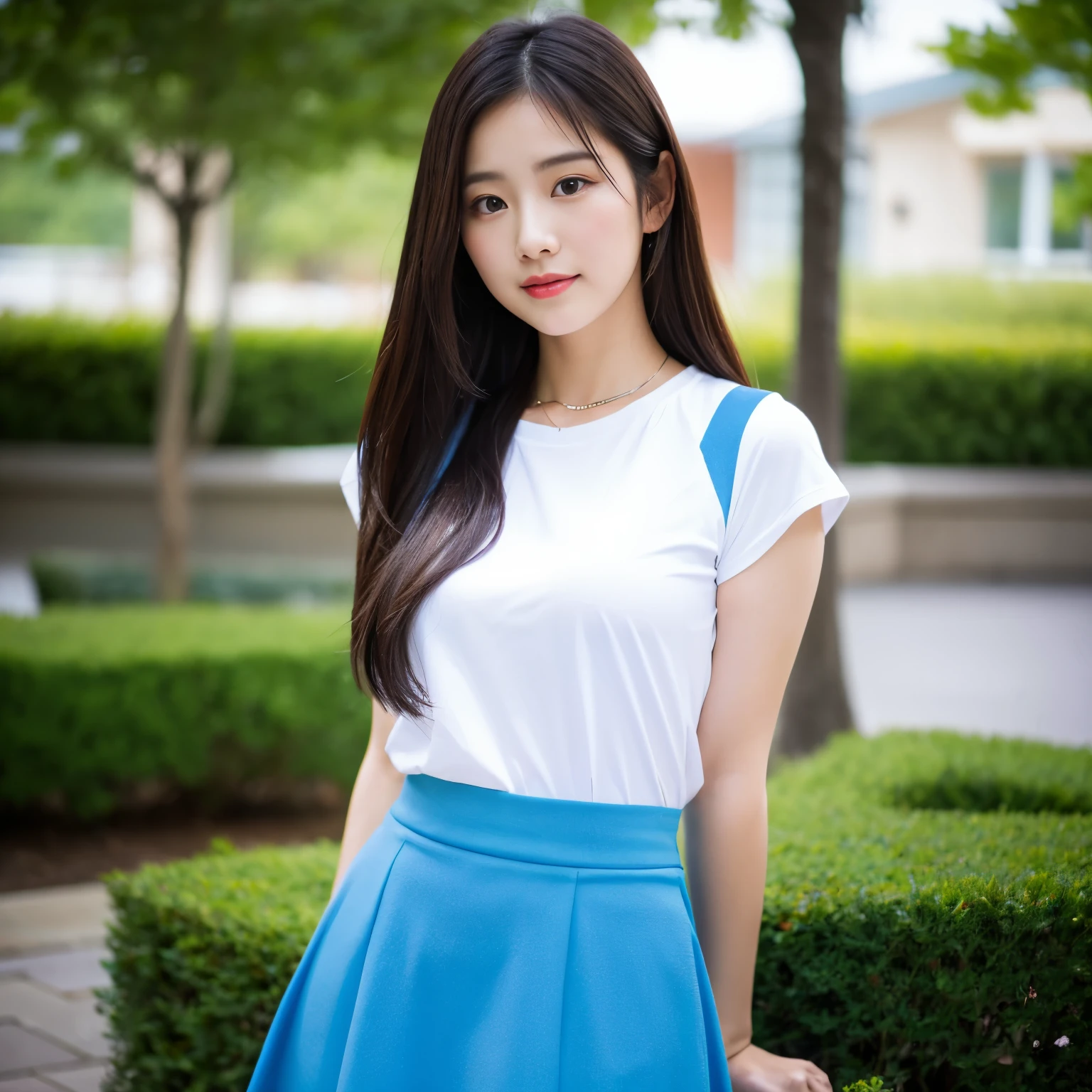 a close up of a woman in a blue skirt posing for a picture, korean girl, beautiful south korean woman, beautiful asian girl, beautiful young korean woman, gorgeous young korean woman, korean woman, asian girl, young asian girl, beautiful asian woman, japanese model, chinese girl, girl cute-fine-face, beautiful japanese girls face, cute young woman, lovely woman