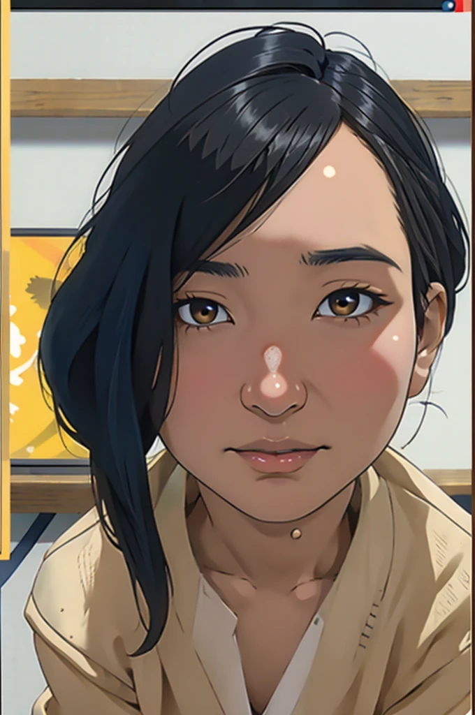 Risa, black haired japanese girl, short black hair, sitting in classroom in uniform , cute, beautiful, realistic style, highly detailed, 4k, look at camera, face close-up,  ((golden ratio, center frame)), (((RISA))), face in center of picture ((NUDE)), (looking away from camera)